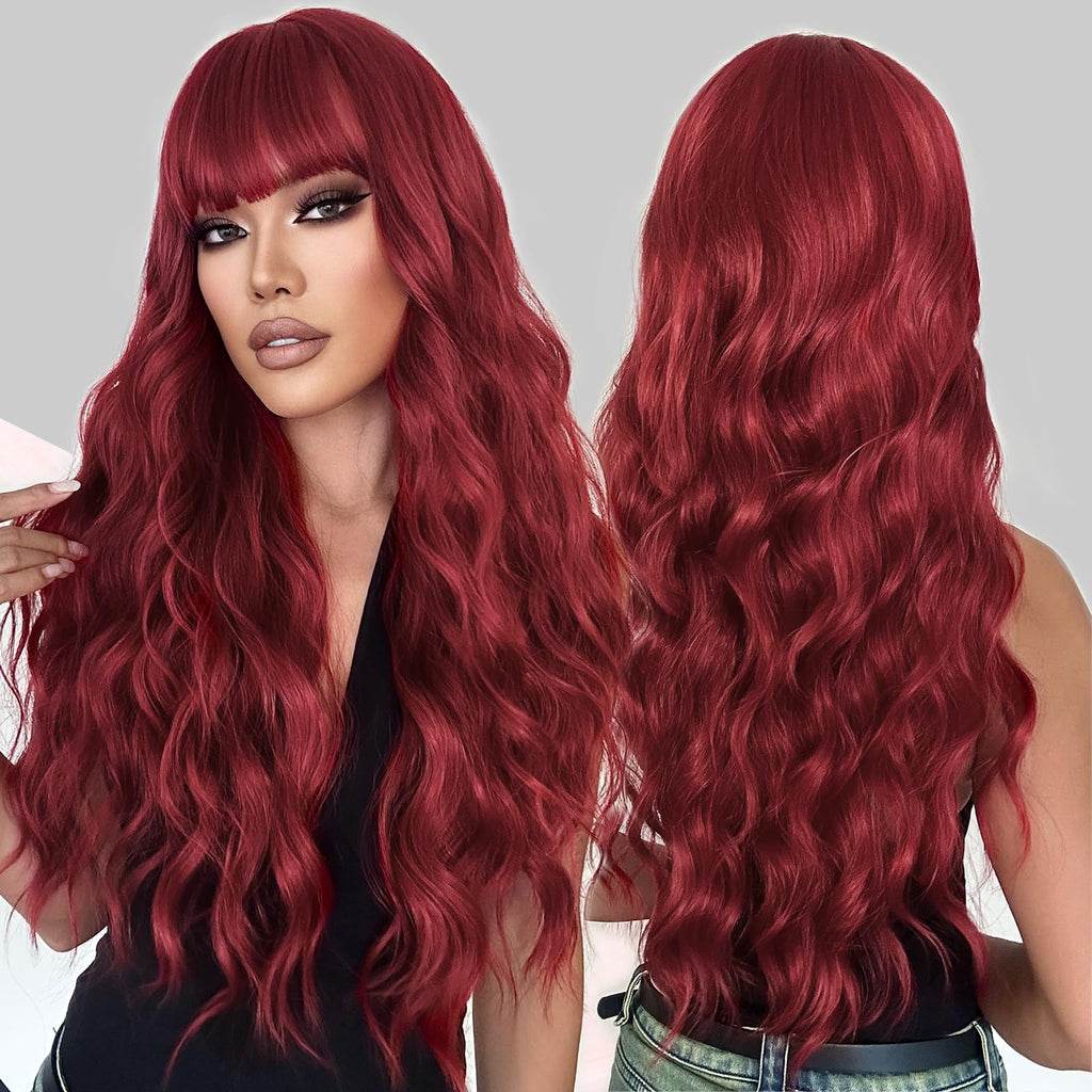 Lativ Ombre Blonde Brown Wig with Bangs Long Wavy Curly Wig with Brown End