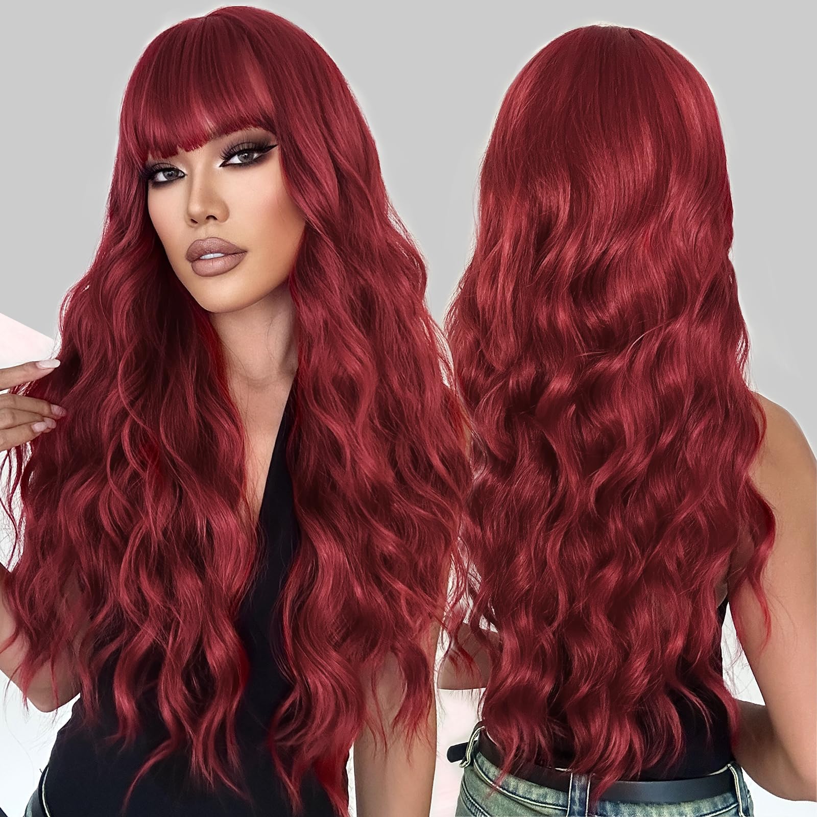 Lativ Ombre Blonde Brown Wig with Bangs Long Wavy Curly Wig with Brown End
