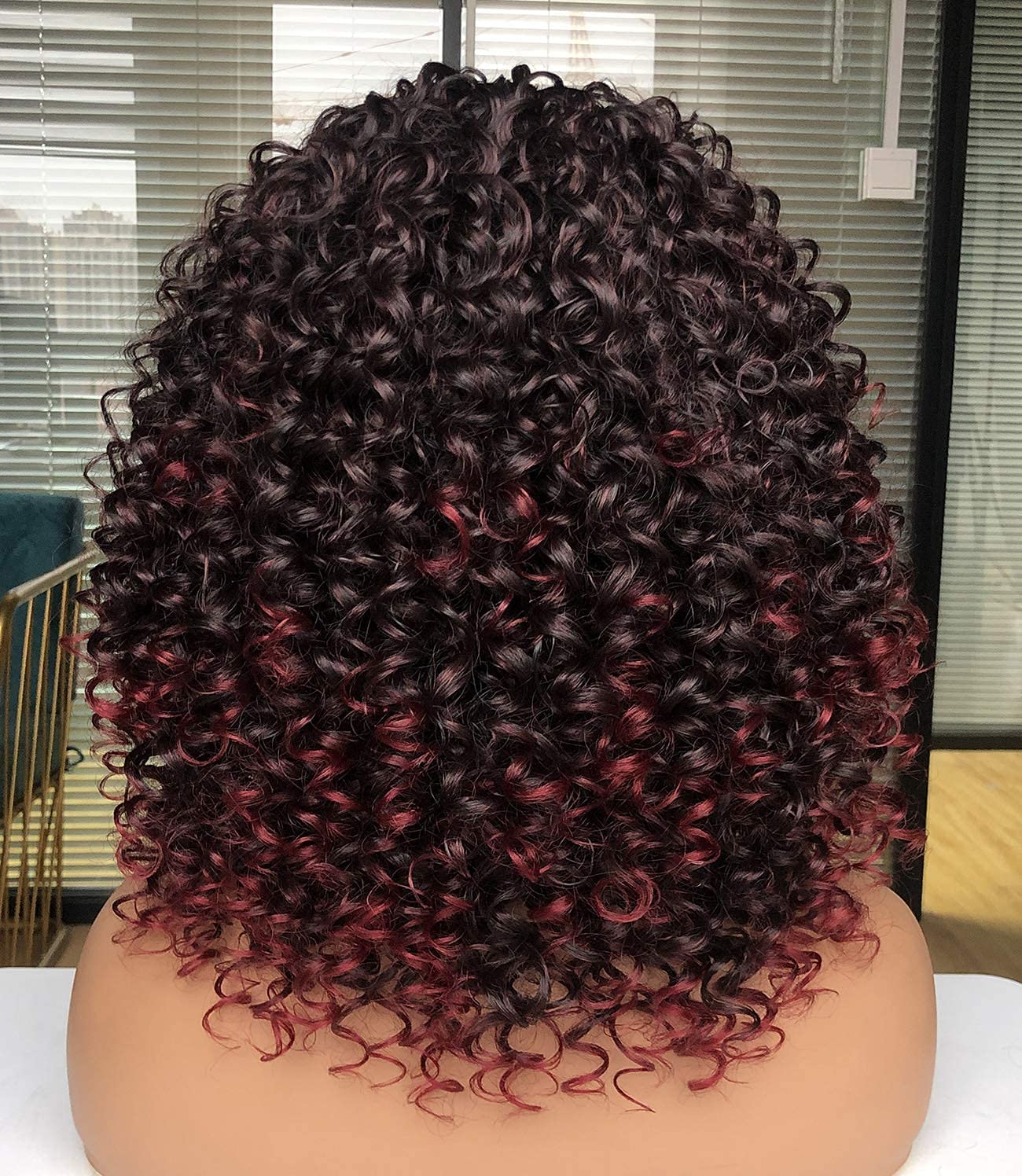 Curly Afro Wigs for Black Women Kinky Curly Wig with Bangs Synthetic Fiber Natural Looking Glueless Hair for Daily Wear