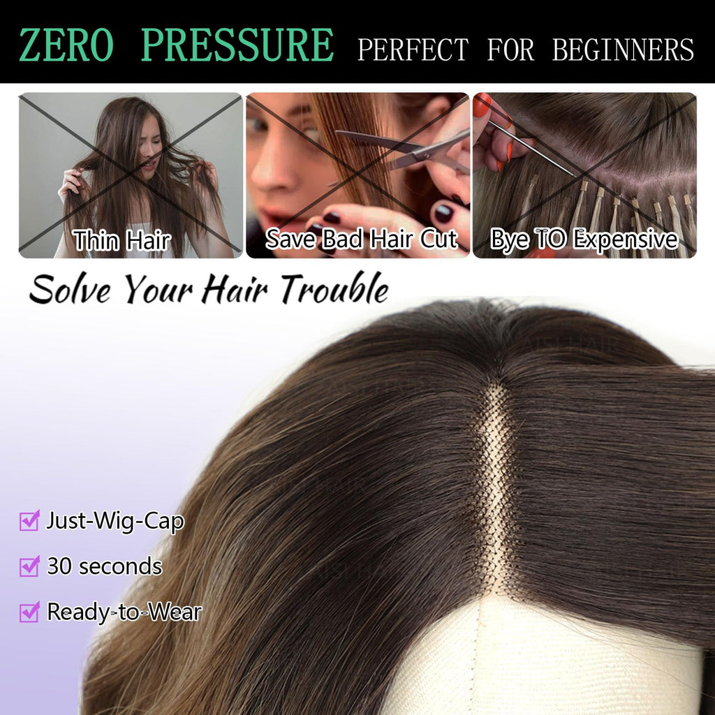 AISI HAIR 14Inch Dark to Light Blonde Wig for Women,Wave Synthetic Lace Wig