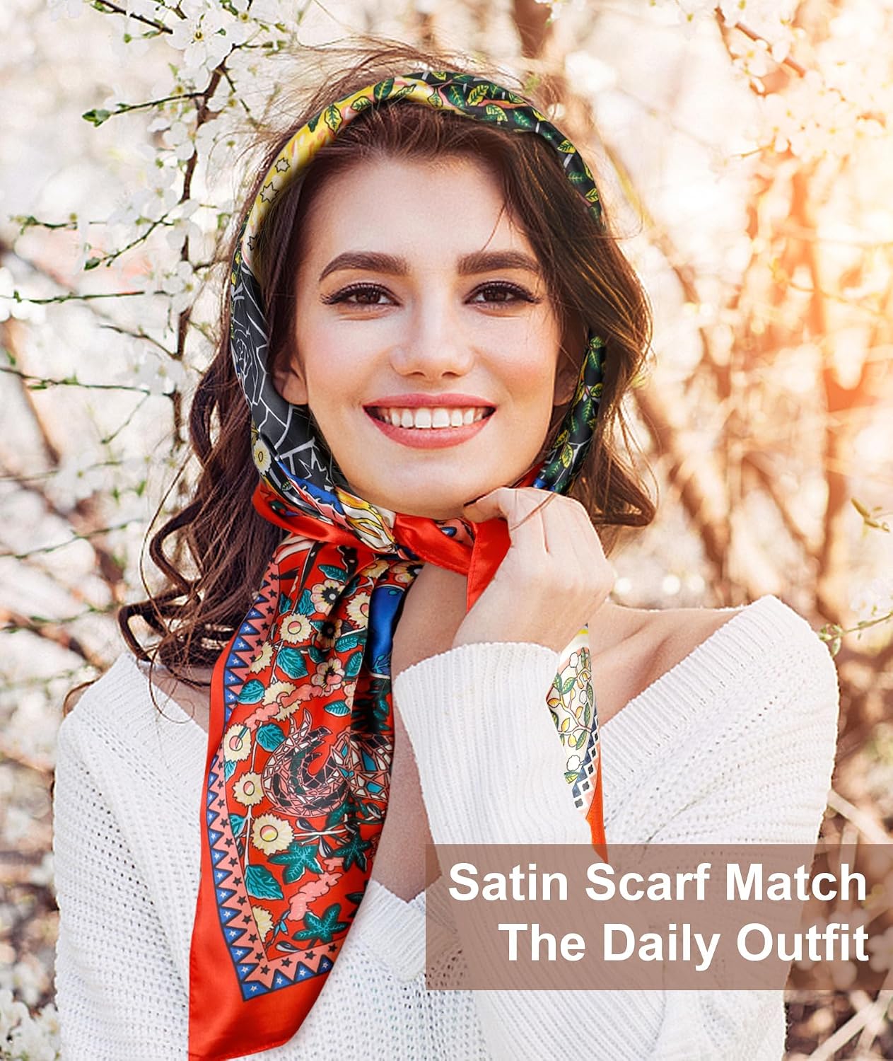 Senker Fashion 2Pcs 35" Silk Head Scarf for Women