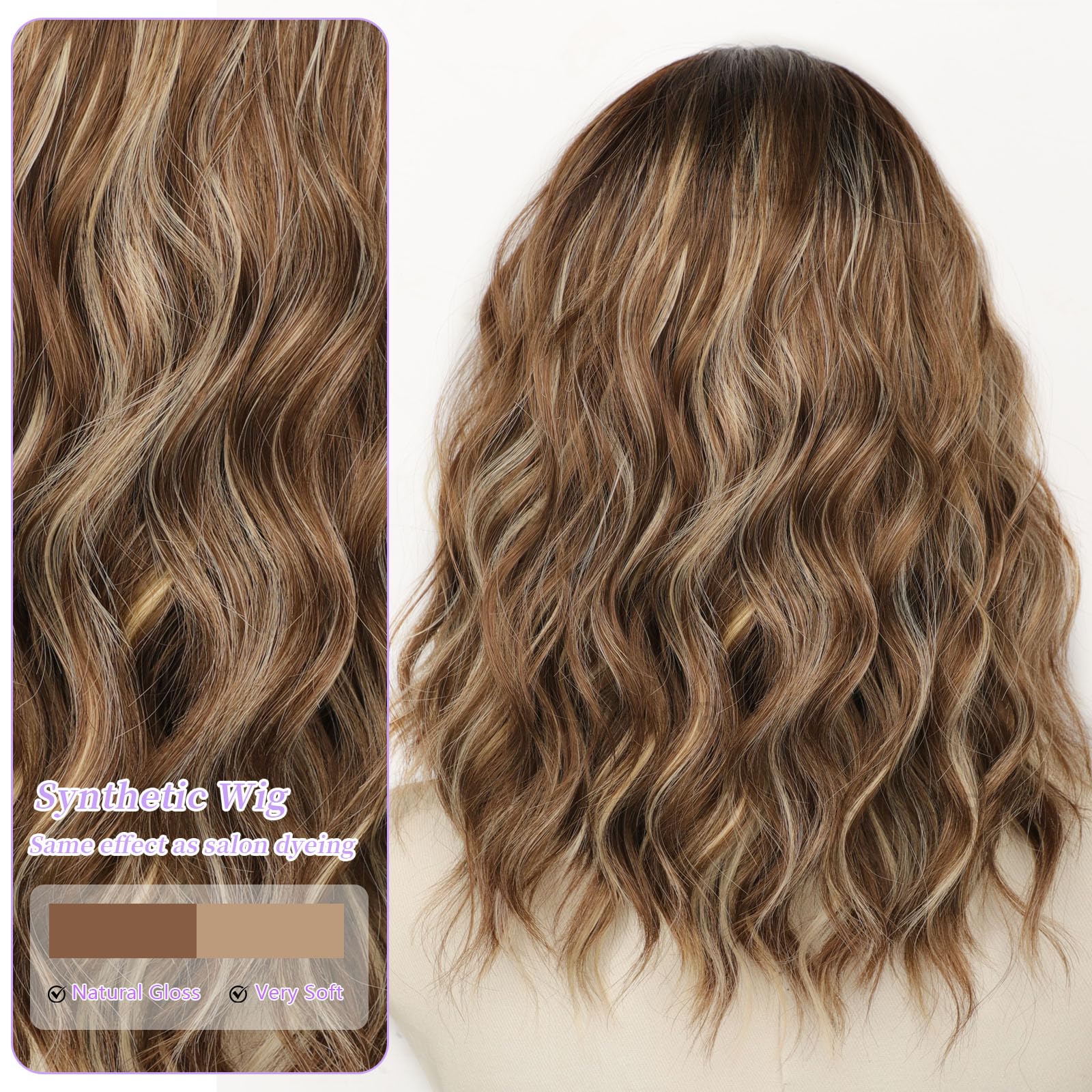 AISI HAIR 14Inch Dark to Light Blonde Wig for Women,Wave Synthetic Lace Wig