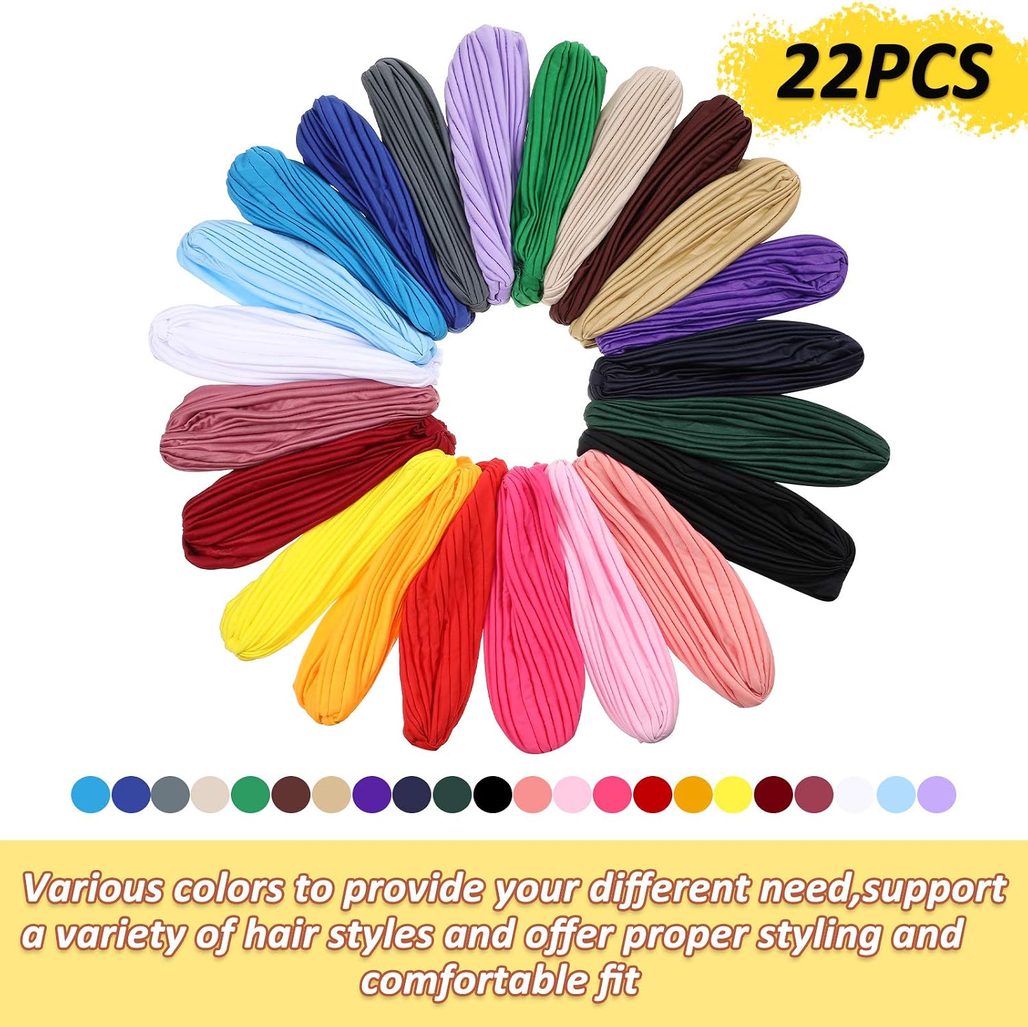 Syhood 22 Pieces Stretch Turbans Chemo Head Wrap Cancer Head Beanie Twisted Turban Cap Cover Hats for Women