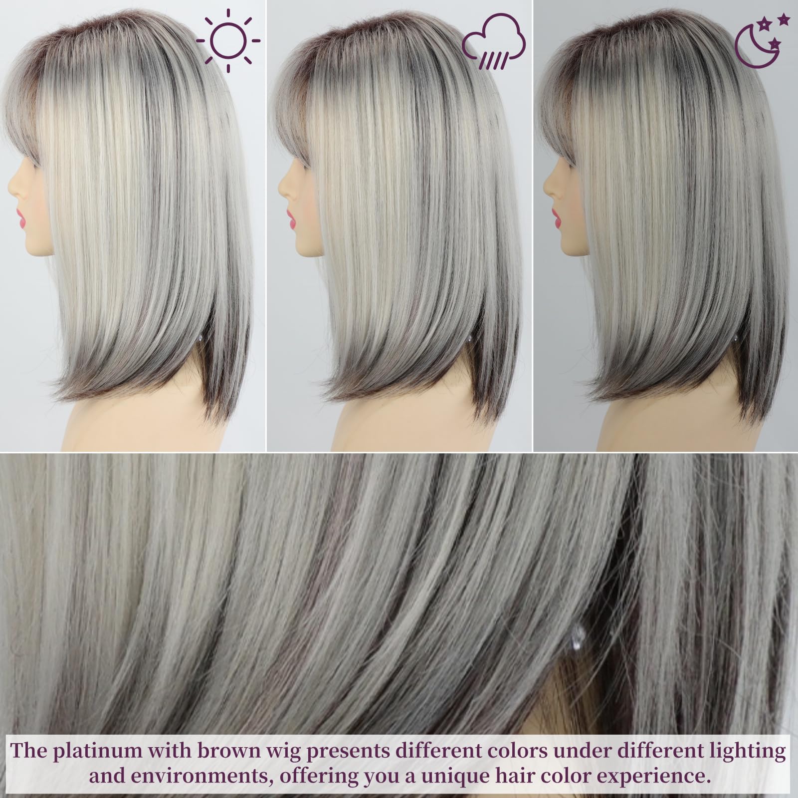 RENERSHOW Ombre Blonde Highlight Layered Bob Wig with Bangs for White Women
