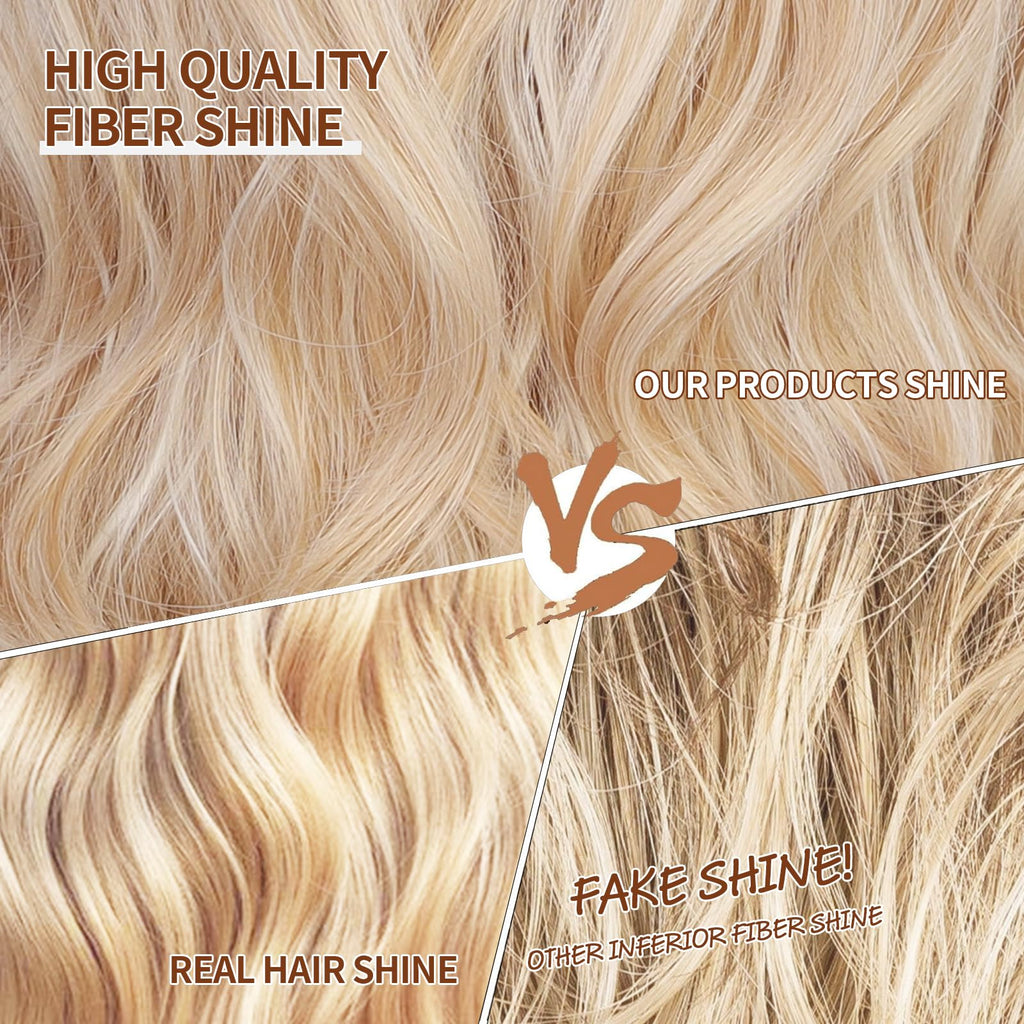 Lativ Ombre Blonde Brown Wig with Bangs Long Wavy Curly Wig with Brown End