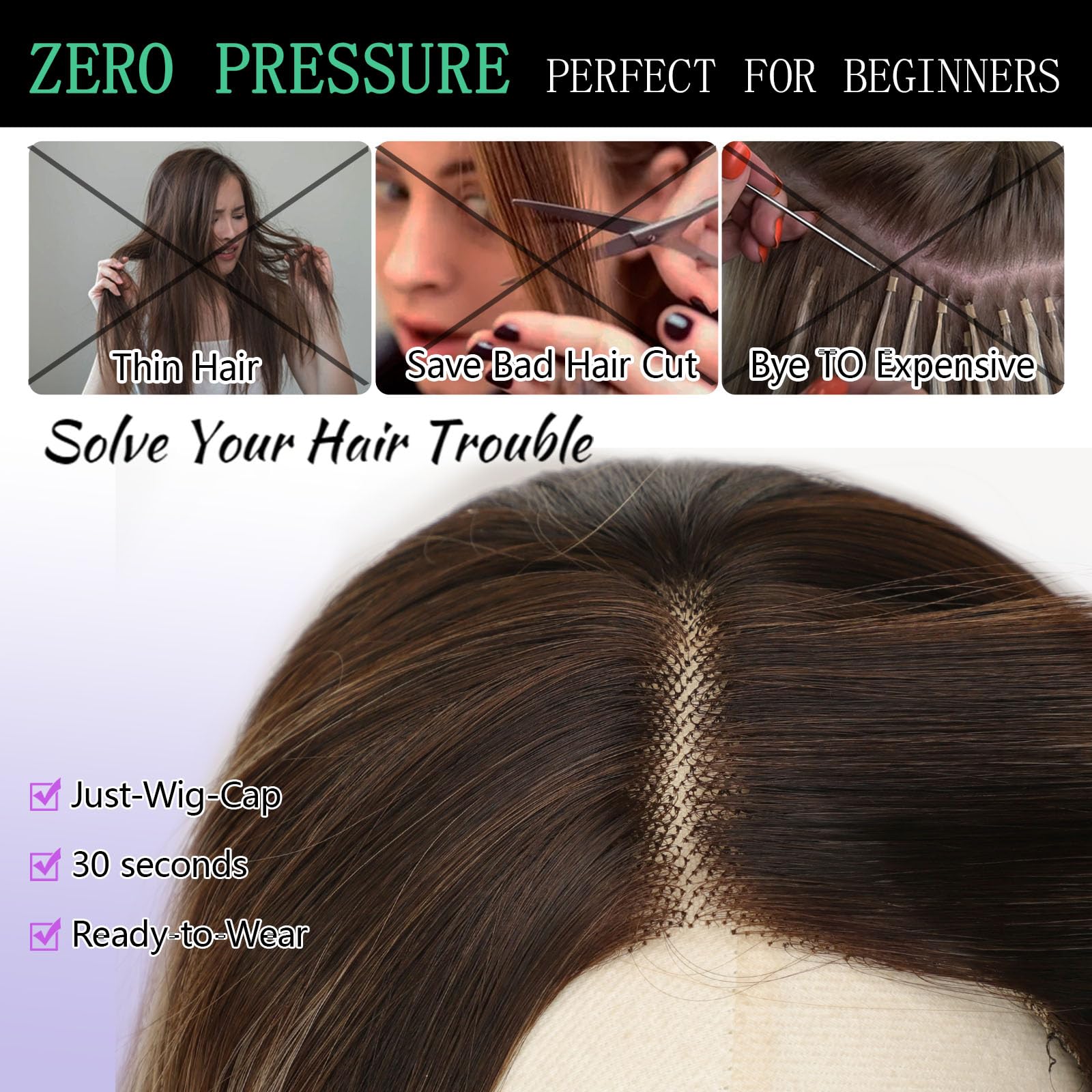 AISI HAIR 14Inch Dark to Light Blonde Wig for Women,Wave Synthetic Lace Wig