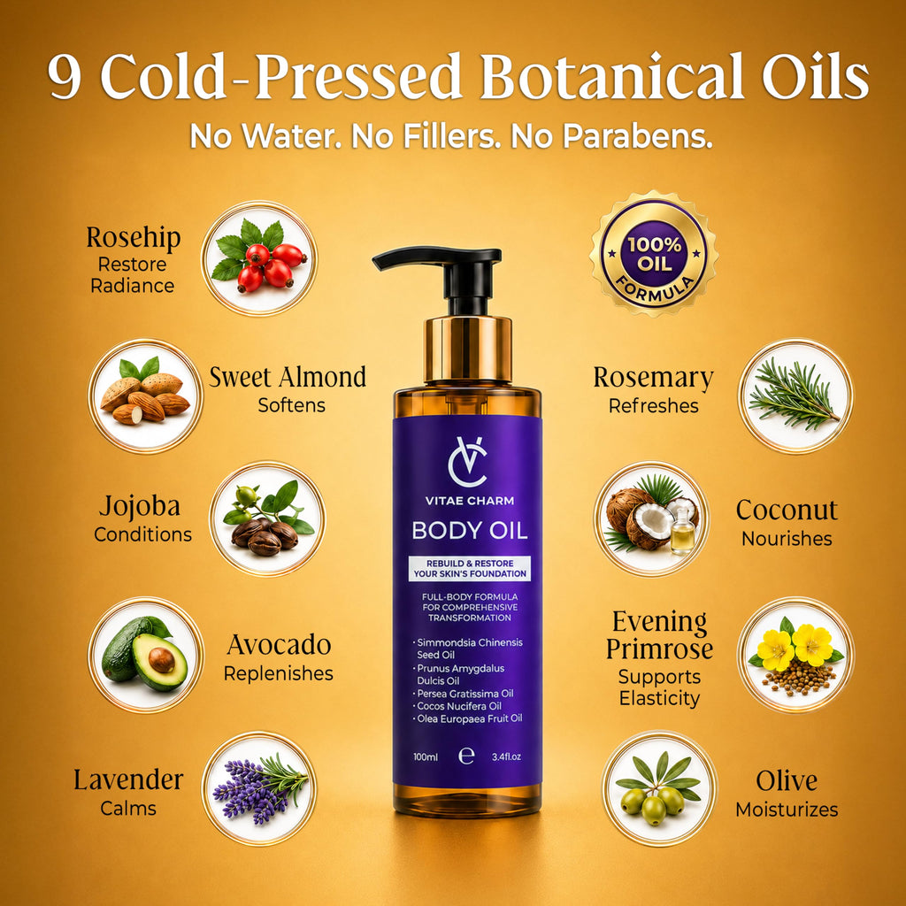 Body Oil for Crepey, Dry & Mature Skin | 3.4 fl oz | 9 Oils Mix