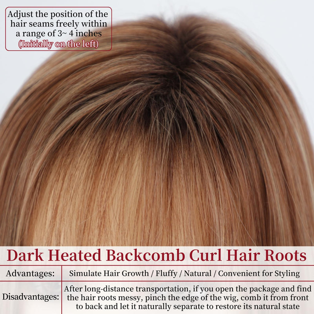 RENERSHOW Ombre Blonde Highlight Layered Bob Wig with Bangs for White Women