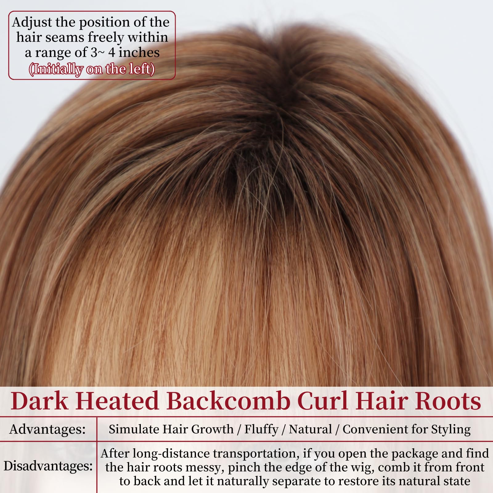 RENERSHOW Ombre Blonde Highlight Layered Bob Wig with Bangs for White Women