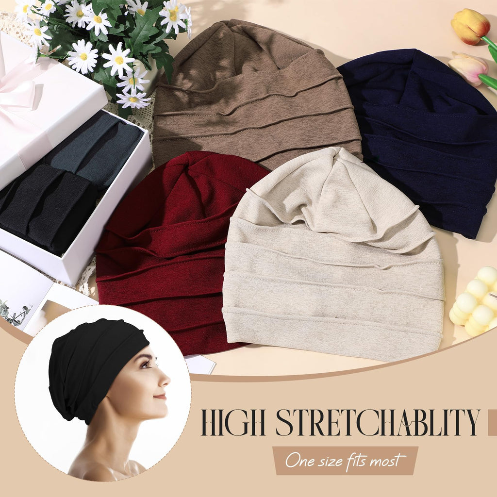 Geyoga 6 Pieces Chemo Headwear Caps for Women Cancer Slouchy Beanies Hats Warm Polyester Turban Hats Stretchy Sleeping