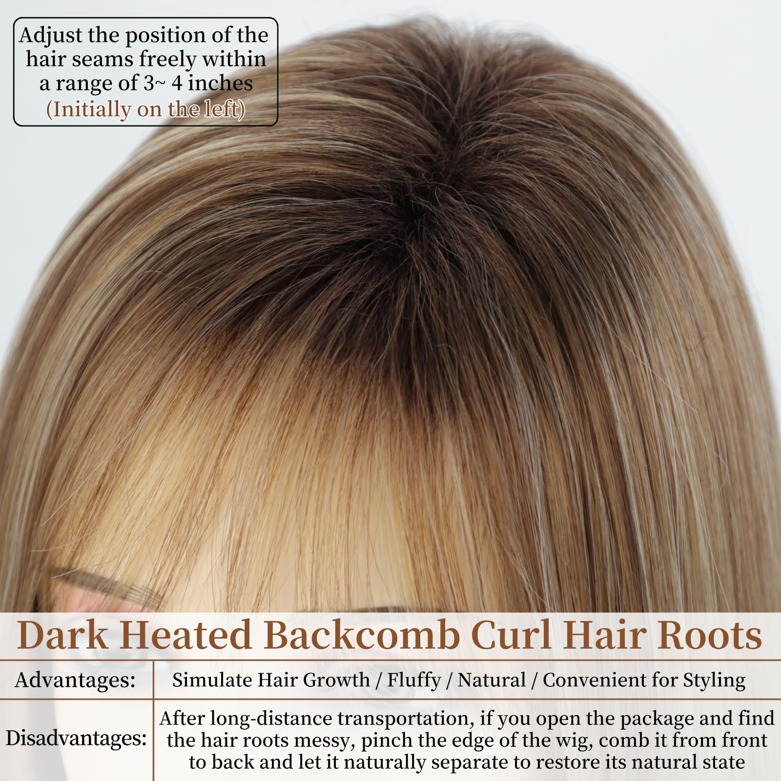 RENERSHOW Ombre Blonde Highlight Layered Bob Wig with Bangs for White Women