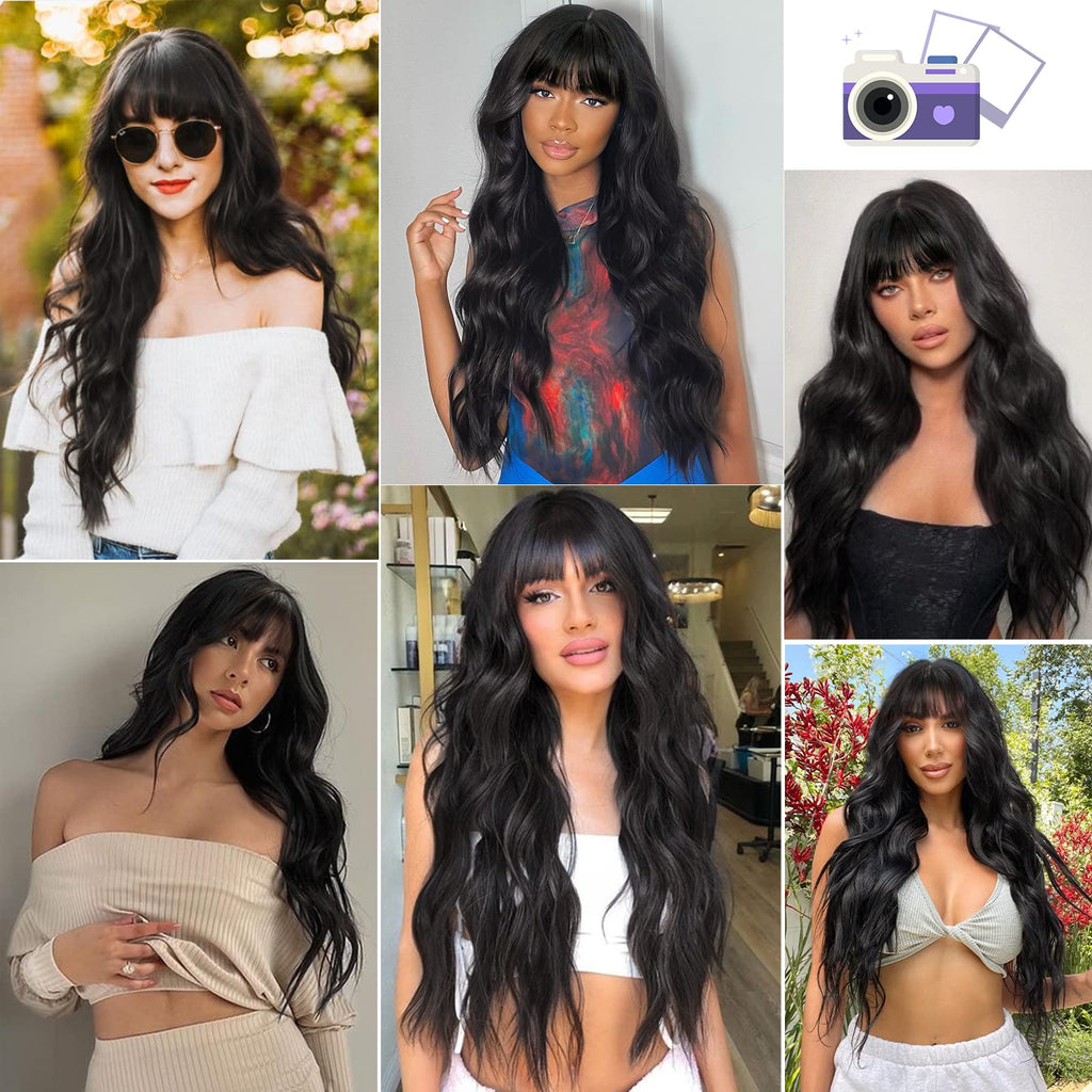 Lativ Ombre Blonde Brown Wig with Bangs Long Wavy Curly Wig with Brown End