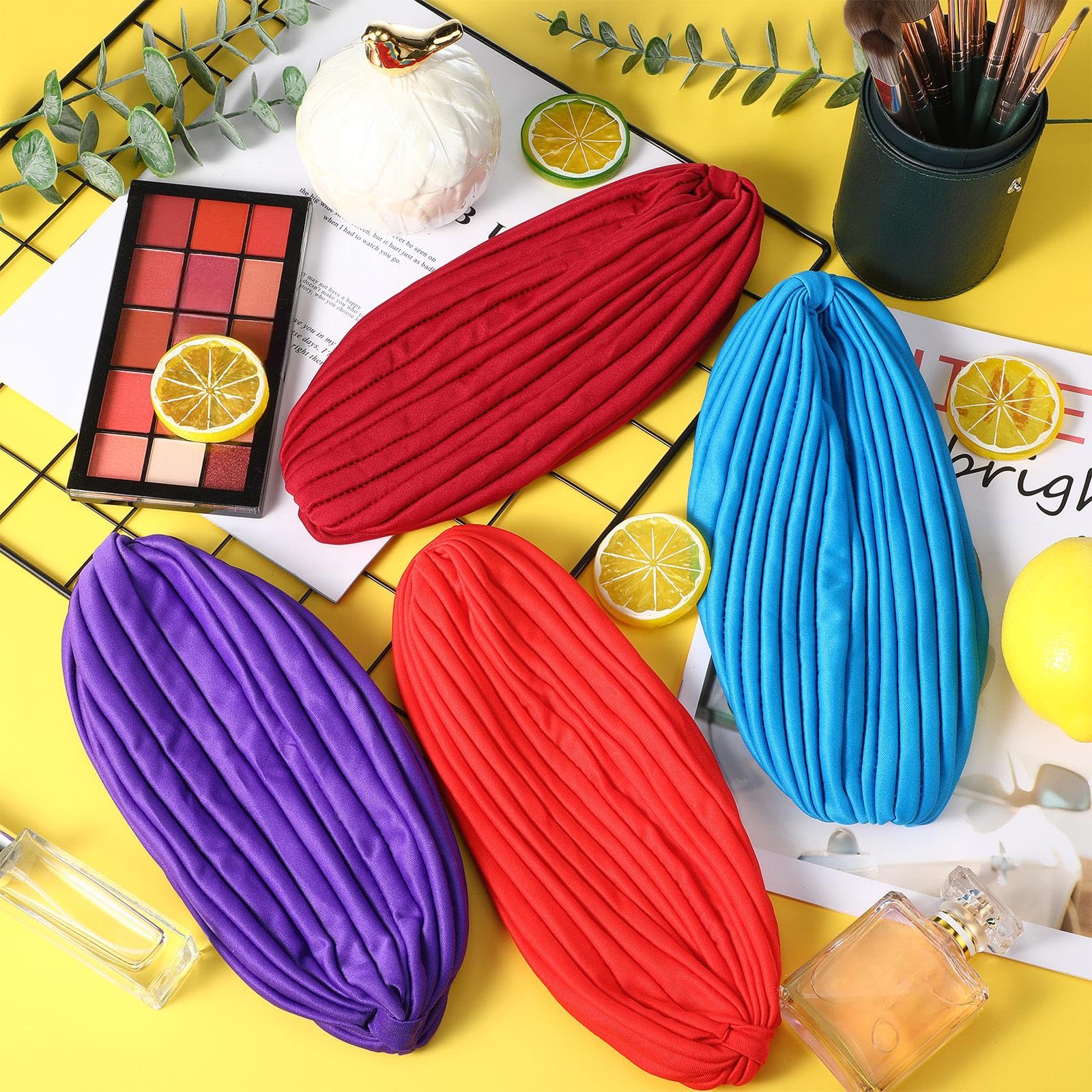 Syhood 22 Pieces Stretch Turbans Chemo Head Wrap Cancer Head Beanie Twisted Turban Cap Cover Hats for Women