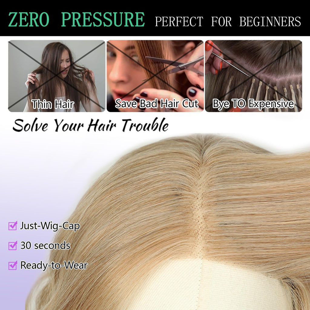 AISI HAIR 14Inch Dark to Light Blonde Wig for Women,Wave Synthetic Lace Wig