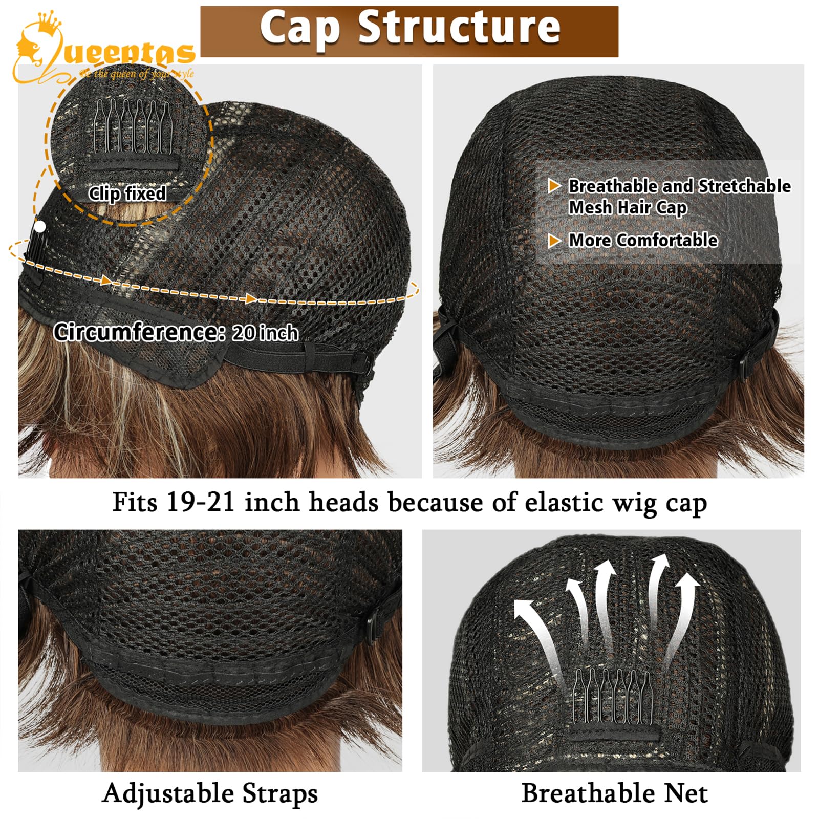 8" Layered Pixie Cut Synthetic Wig for Women Blonde Mixed Brown with Roots