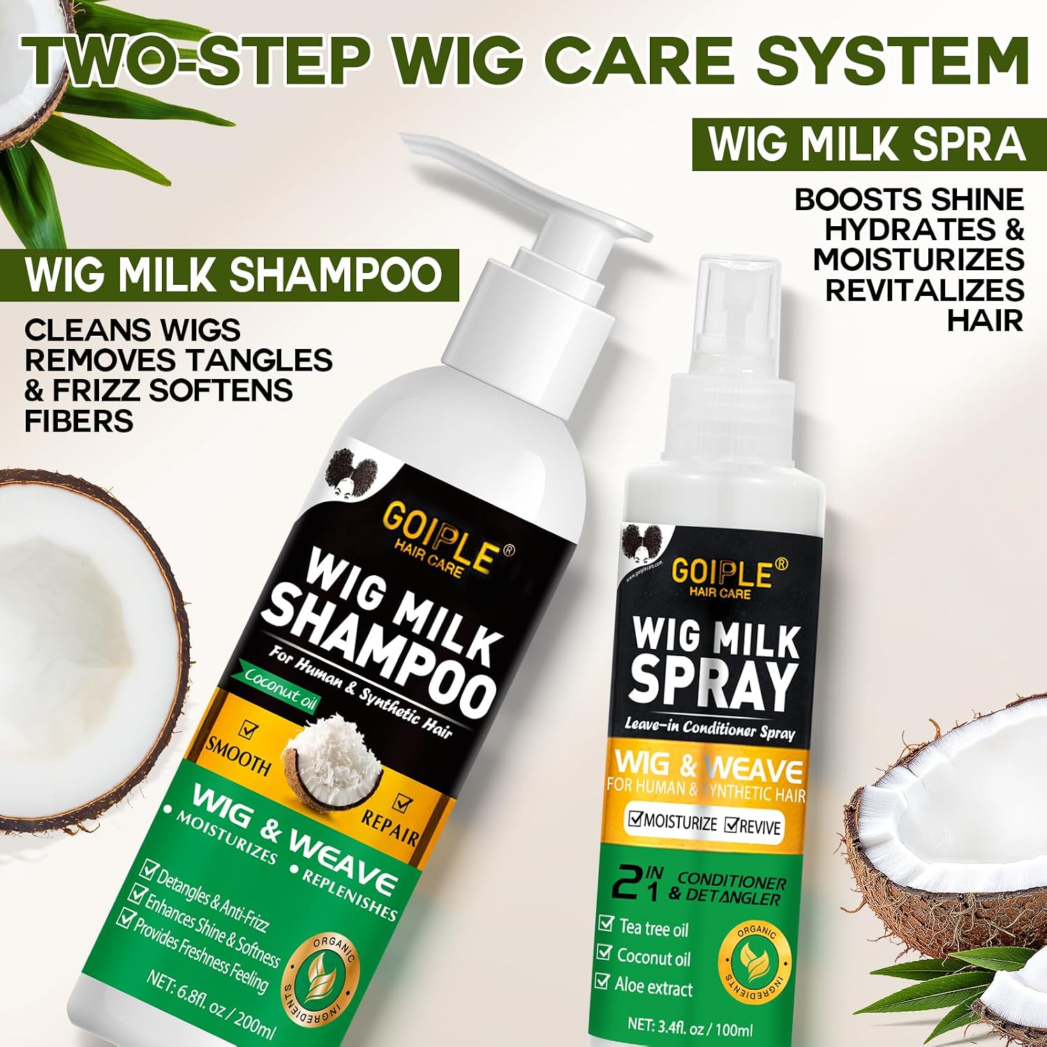 Wig Head Stand with Wig Brush Comb Set Travel Wigs Holder Comb Set for Women Human and Synthetic Hair | 2in 1 Wig Milk Spray & Shampoo Hydrates & Moisturizes, Promotes Silkiness & Shine Easy Combing