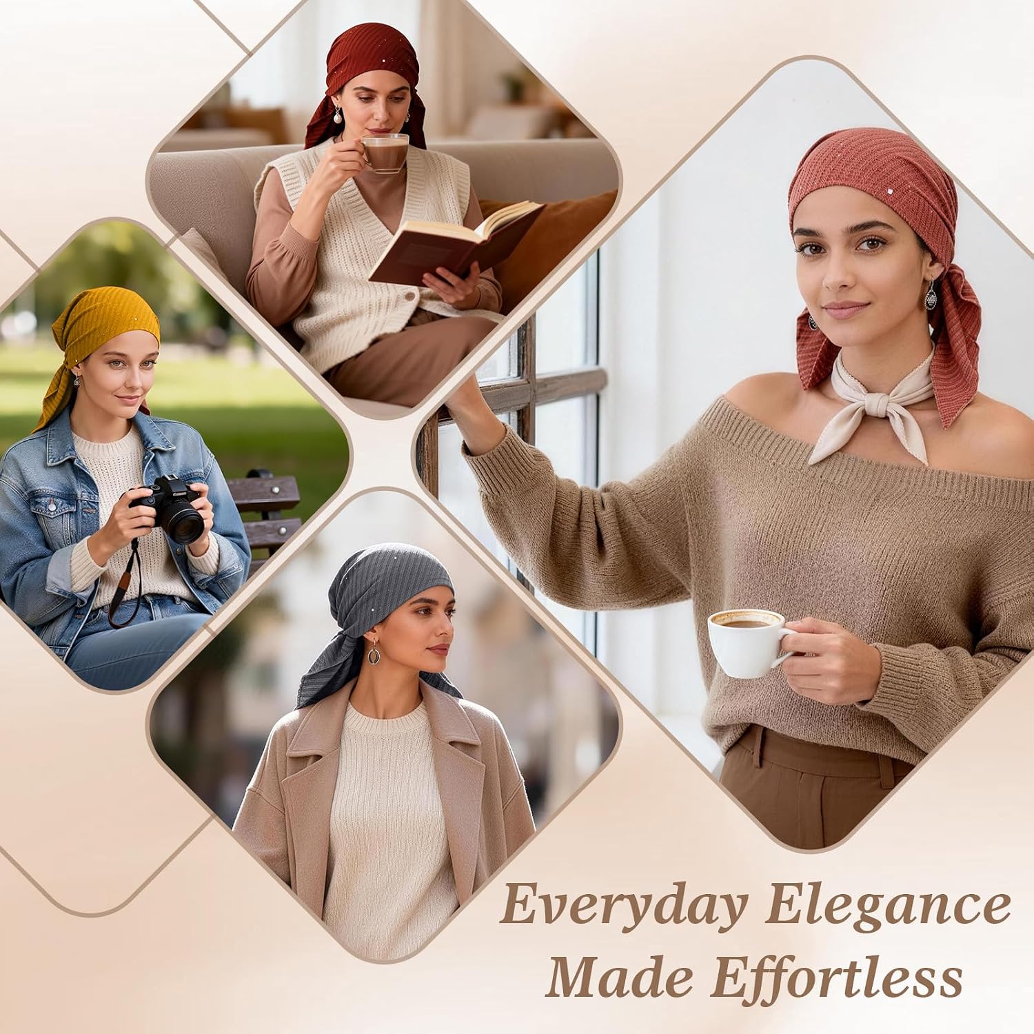 Pretied Head Scarves for Women – Fashionable Glitter Turban Head Wraps, Stylish Chemo Headwear, Elegant Hair Coverings