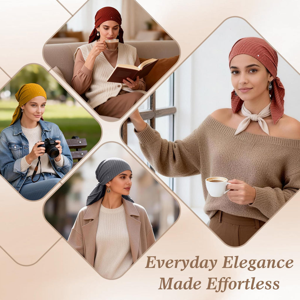 Pretied Head Scarves for Women – Fashionable Glitter Turban Head Wraps, Stylish Chemo Headwear, Elegant Hair Coverings