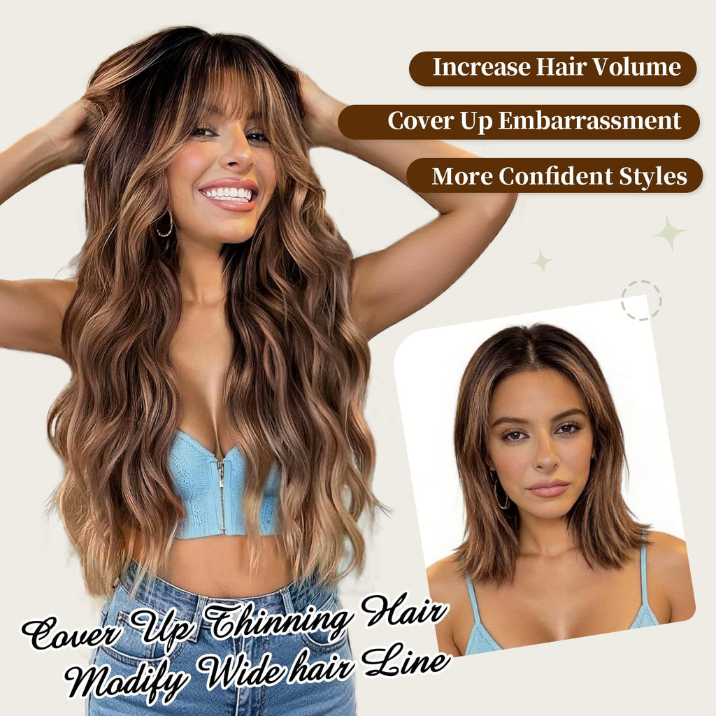 Lativ Ombre Blonde Brown Wig with Bangs Long Wavy Curly Wig with Brown End