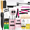 Electric Hot Comb Hair Straightener, Deluxe Electrical Straightening Comb Curling Iron for Natural Black Wigs, Hot Comb Electric for Wigs Pressing Combs with Wig Glue Melting Spray Hair Wax Stick
