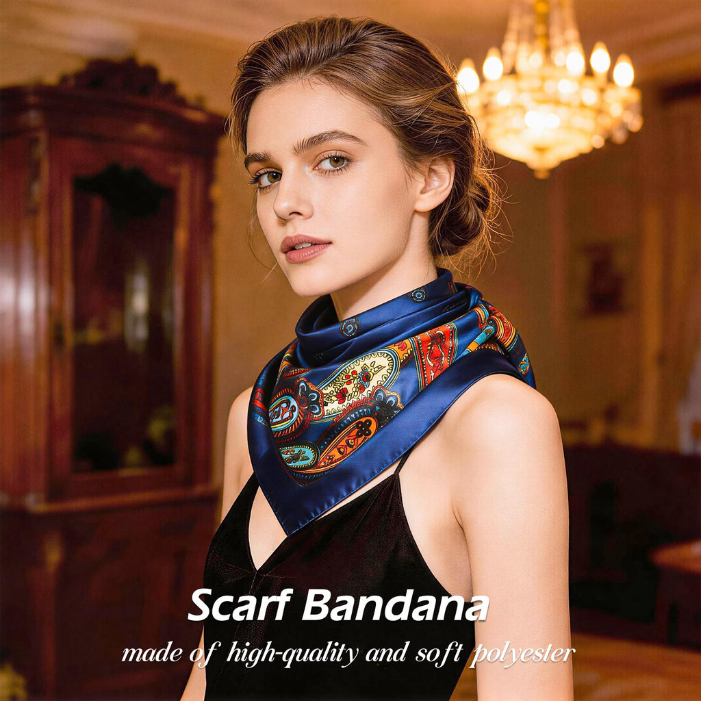 Ciormis 35" Silk Head Scarf for Women, 4 Pcs Satin Hair Scarf Square Silk Bandana Top Neck Scarves Hair Wraps for Sleeping