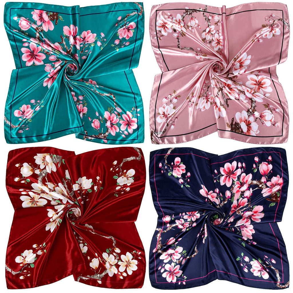 Honoson 4 Pcs 35 Inch Satin Head Scarf Bandanas for Women