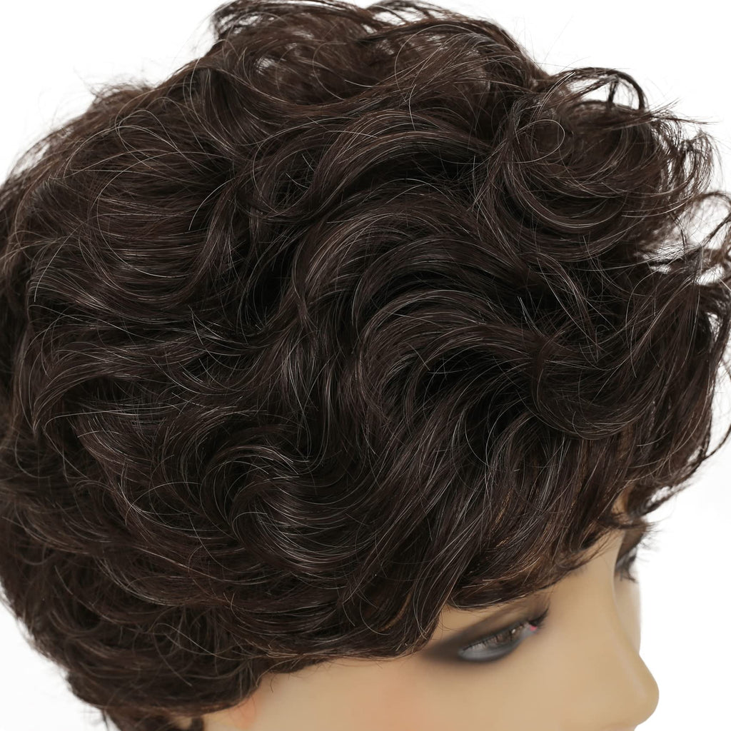 Women Short Pixie Cut Wig Synthetic Layered Cosplay Hair,Brown