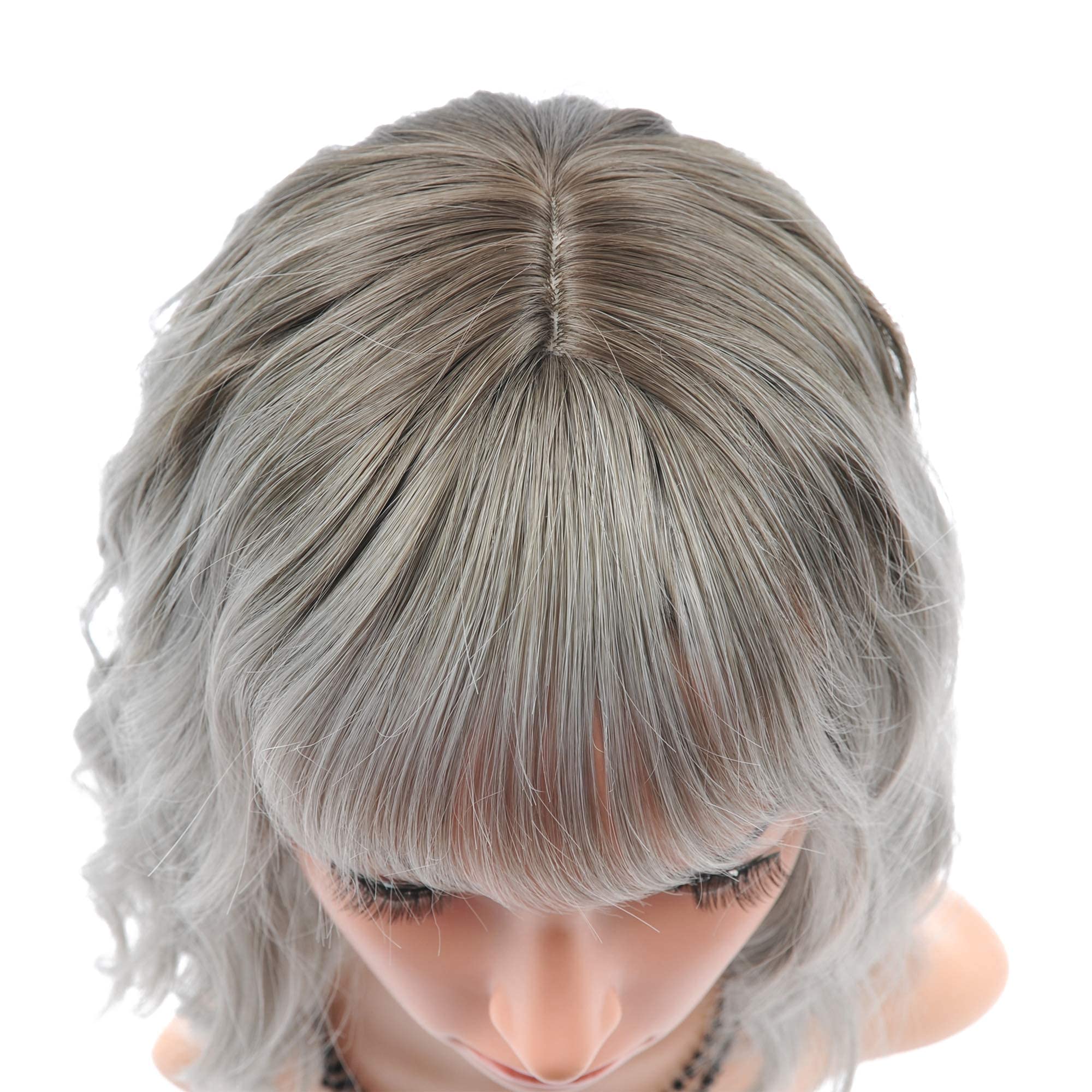 FAELBATY Blonde Wave Short Bob Wigs With Air Bangs Shoulder Length Wig For Women and Girls Curly Wavy Synthetic Cosplay Costume Wig (12" Mix blonde and gold)