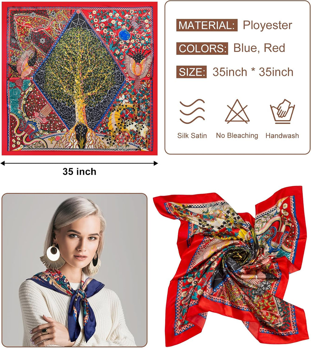 Senker Fashion 2Pcs 35" Silk Head Scarf for Women