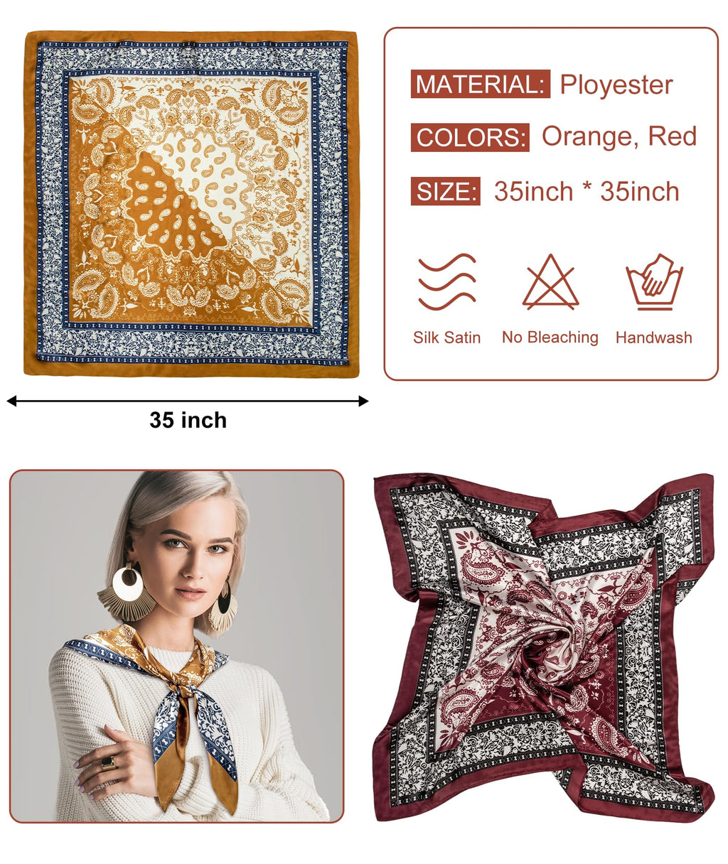 Senker Fashion 2Pcs 35" Silk Head Scarf for Women