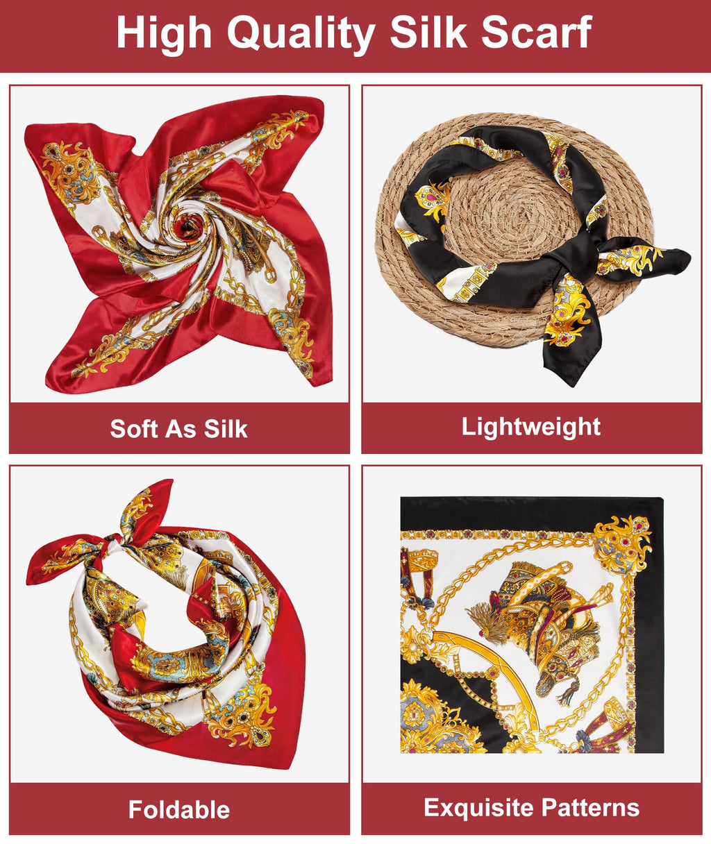 Senker Fashion 2Pcs 35" Silk Head Scarf for Women