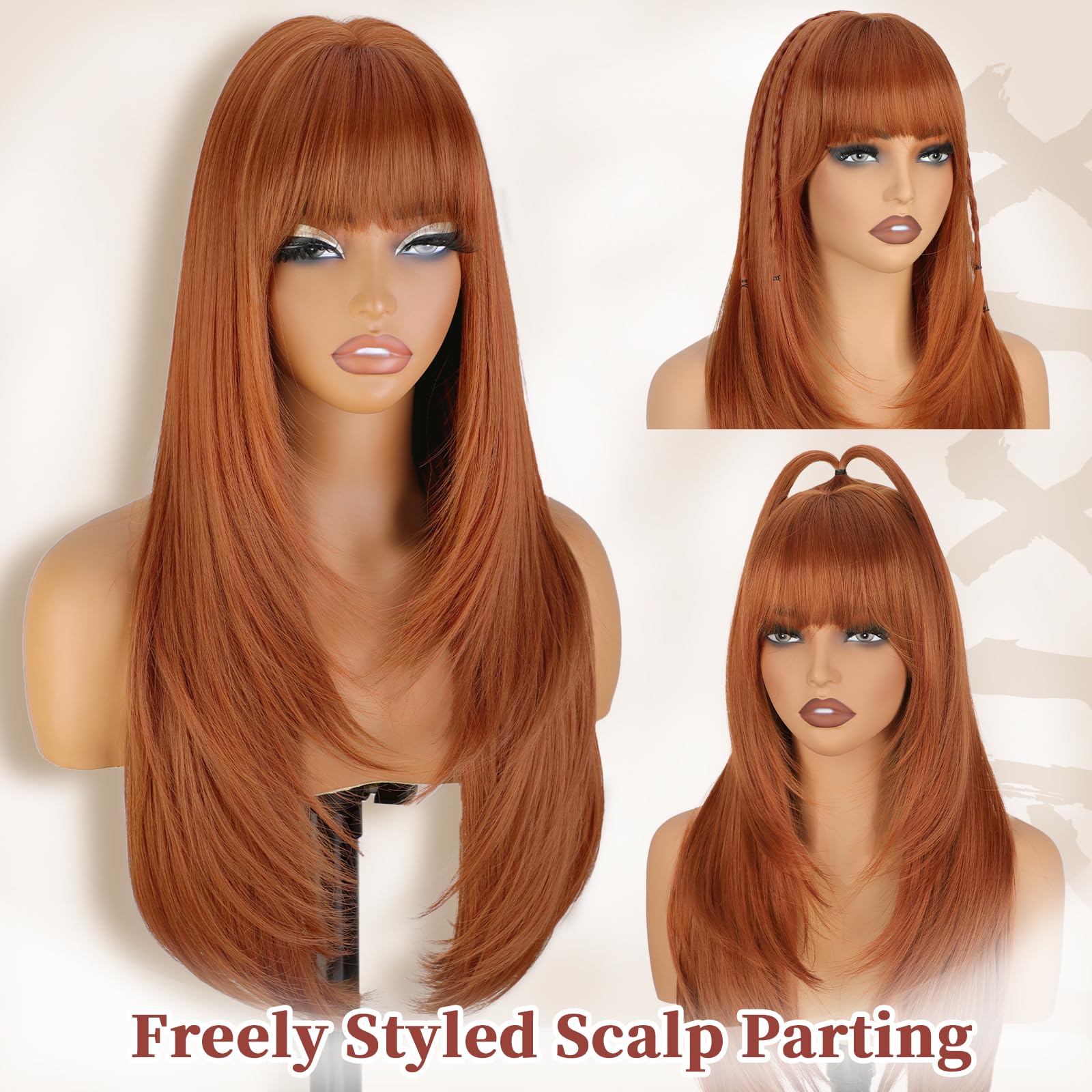 XIXIBI Wig with Bangs for Women,Long Straight,Brown Blonde Highlight