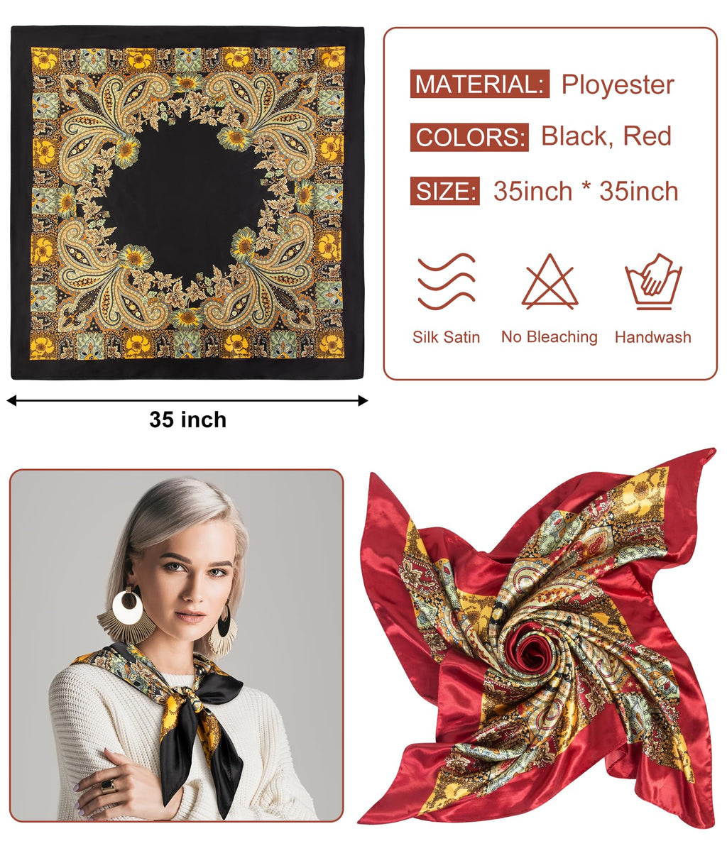 Senker Fashion 2Pcs 35" Silk Head Scarf for Women
