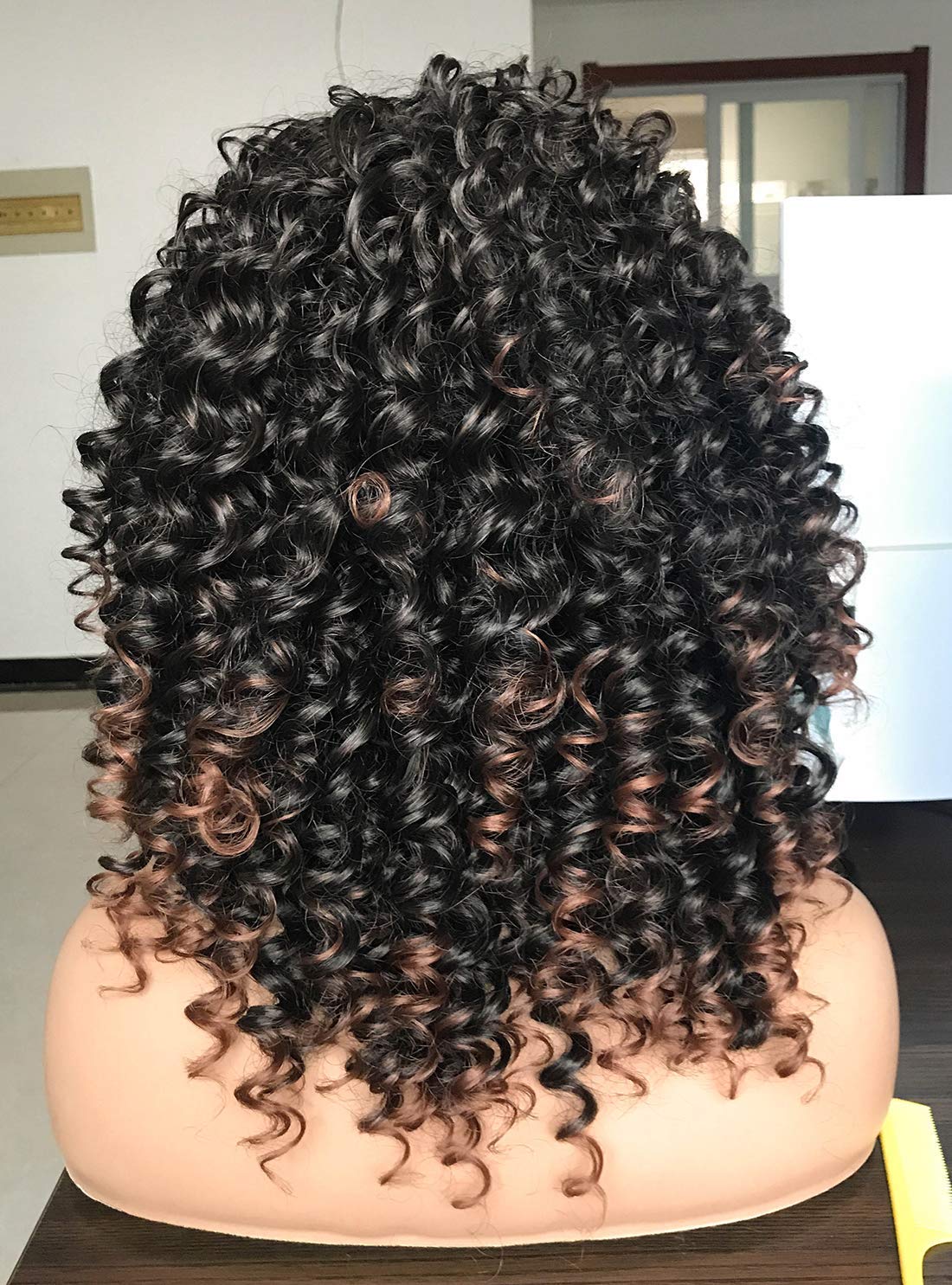 Curly Afro Wigs for Black Women Kinky Curly Wig with Bangs Synthetic Fiber Natural Looking Glueless Hair for Daily Wear