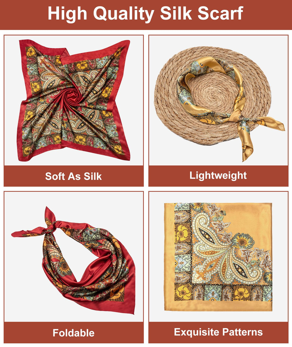 Senker Fashion 2Pcs 35" Silk Head Scarf for Women