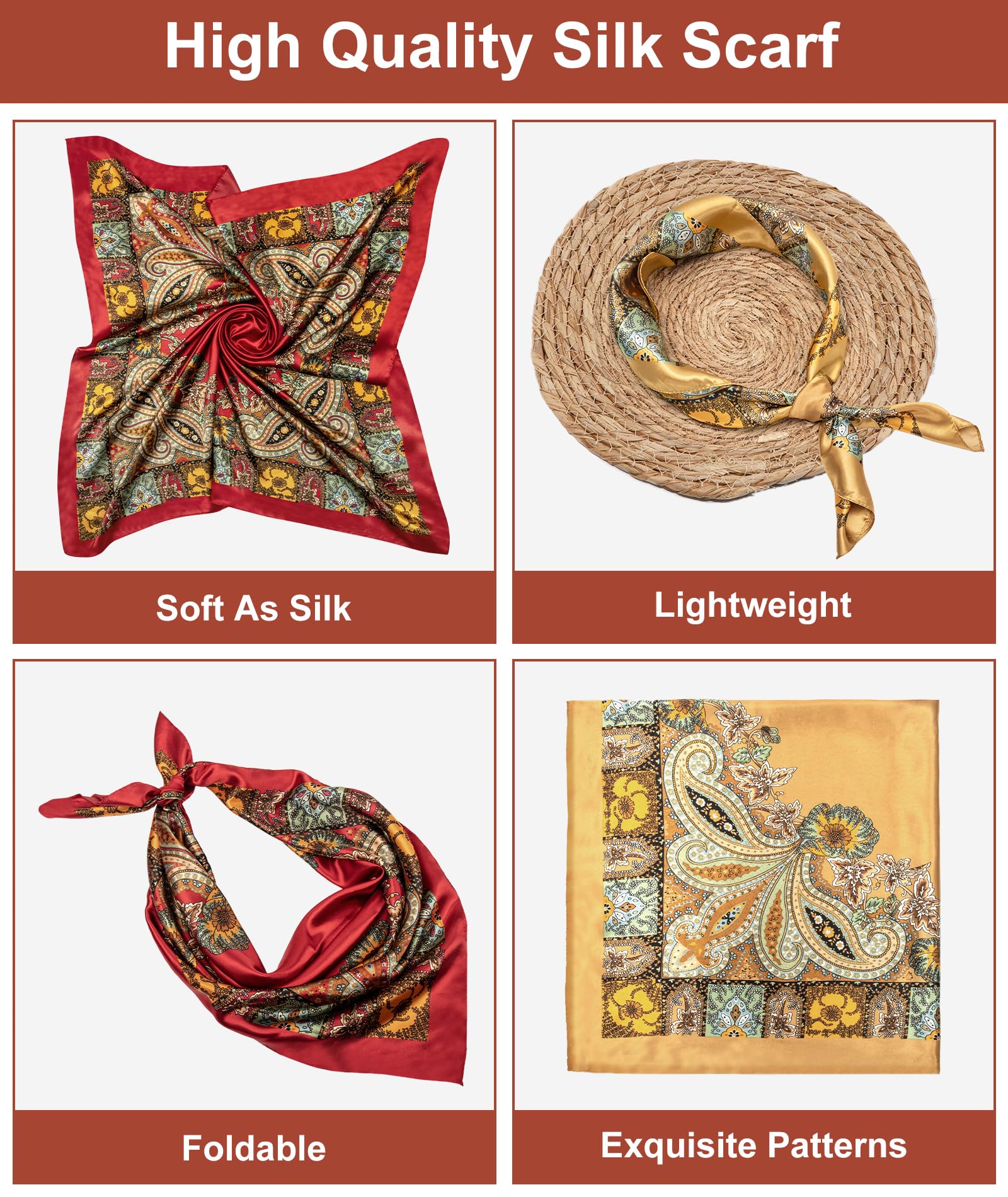 Senker Fashion 2Pcs 35" Silk Head Scarf for Women
