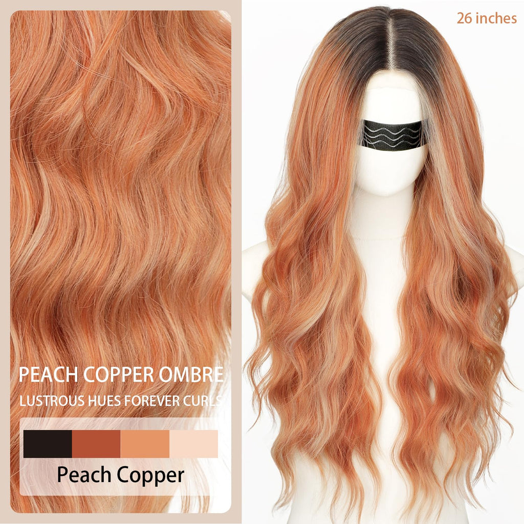 Nnzes Long Brown Mixed Blonde Wavy Wig 4x1 Lace Natural Hairline Middle Part Curly Heat-Resistant Synthetic Fiber for Women & Beginners Daily Party Use 26In