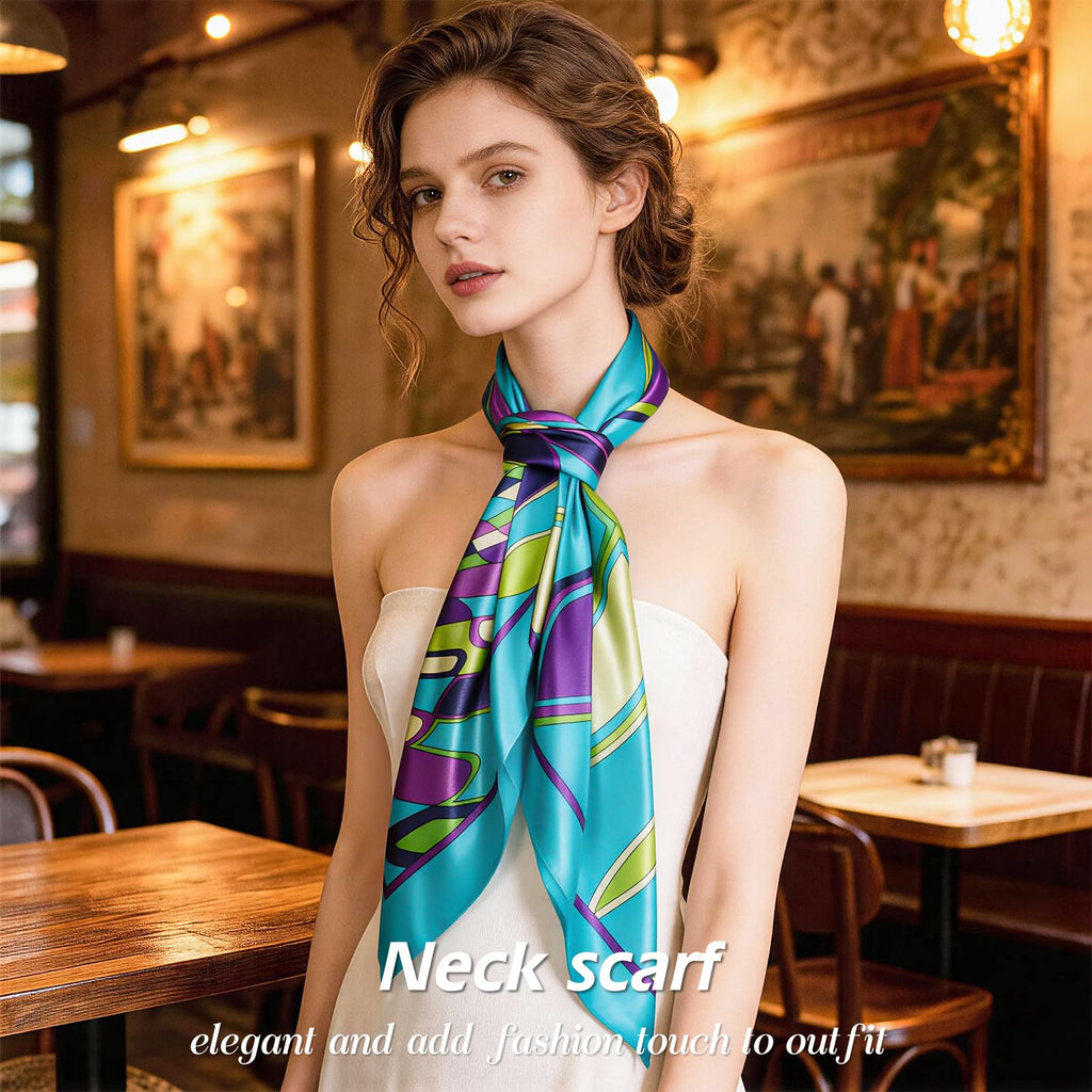 Ciormis 35" Silk Head Scarf for Women, 4 Pcs Satin Hair Scarf Square Silk Bandana Top Neck Scarves Hair Wraps for Sleeping