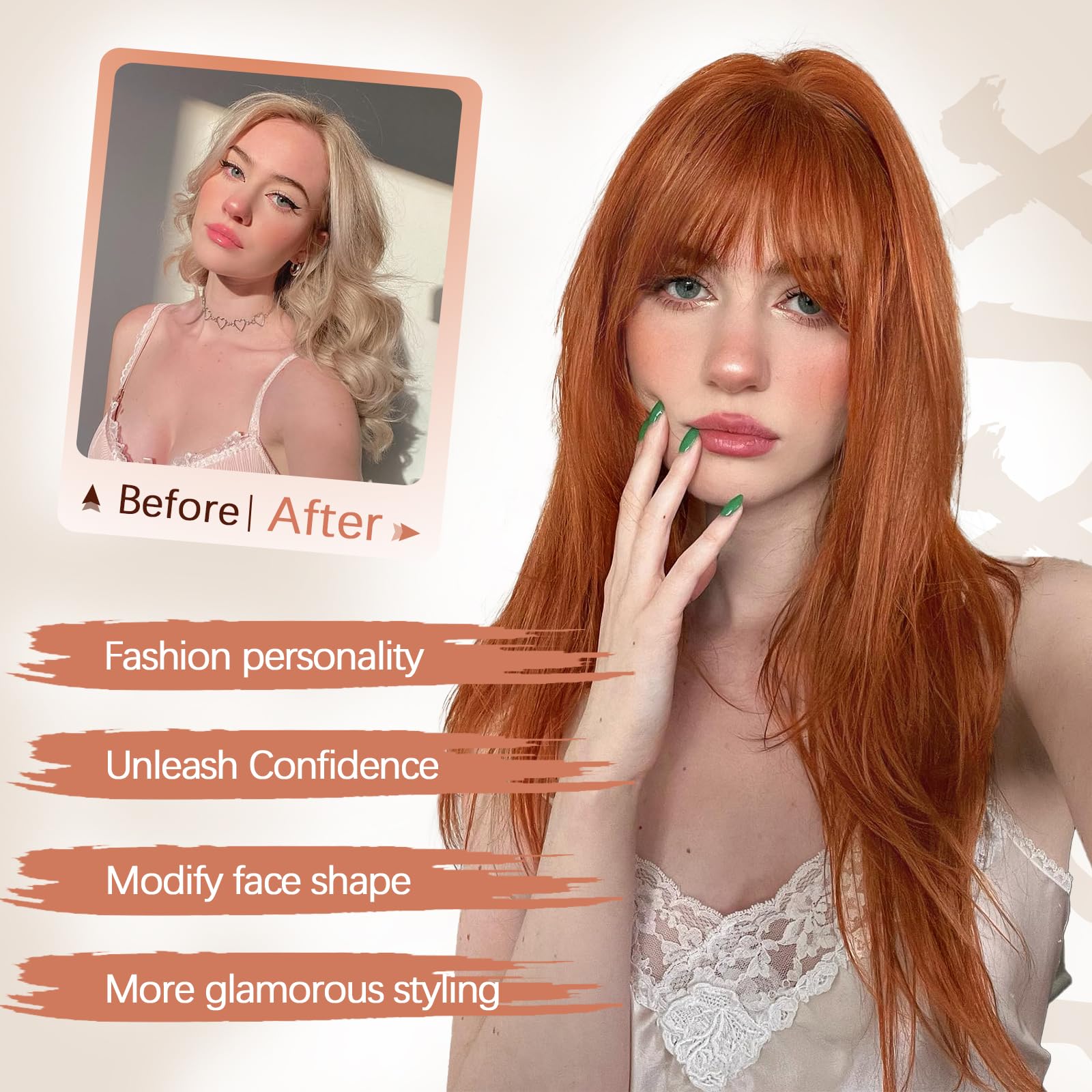 XIXIBI Wig with Bangs for Women,Long Straight,Brown Blonde Highlight