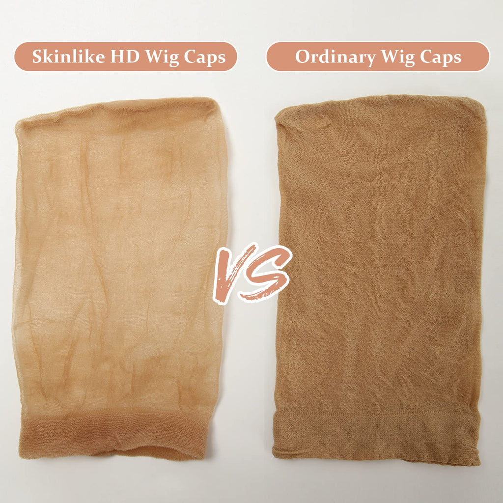 BEEOS Skinlike HD Wig Cap, 4 Pieces Invisible and Sheer Breathable Ultra-thin Stretchy Stocking Caps for Lace Front Wigs