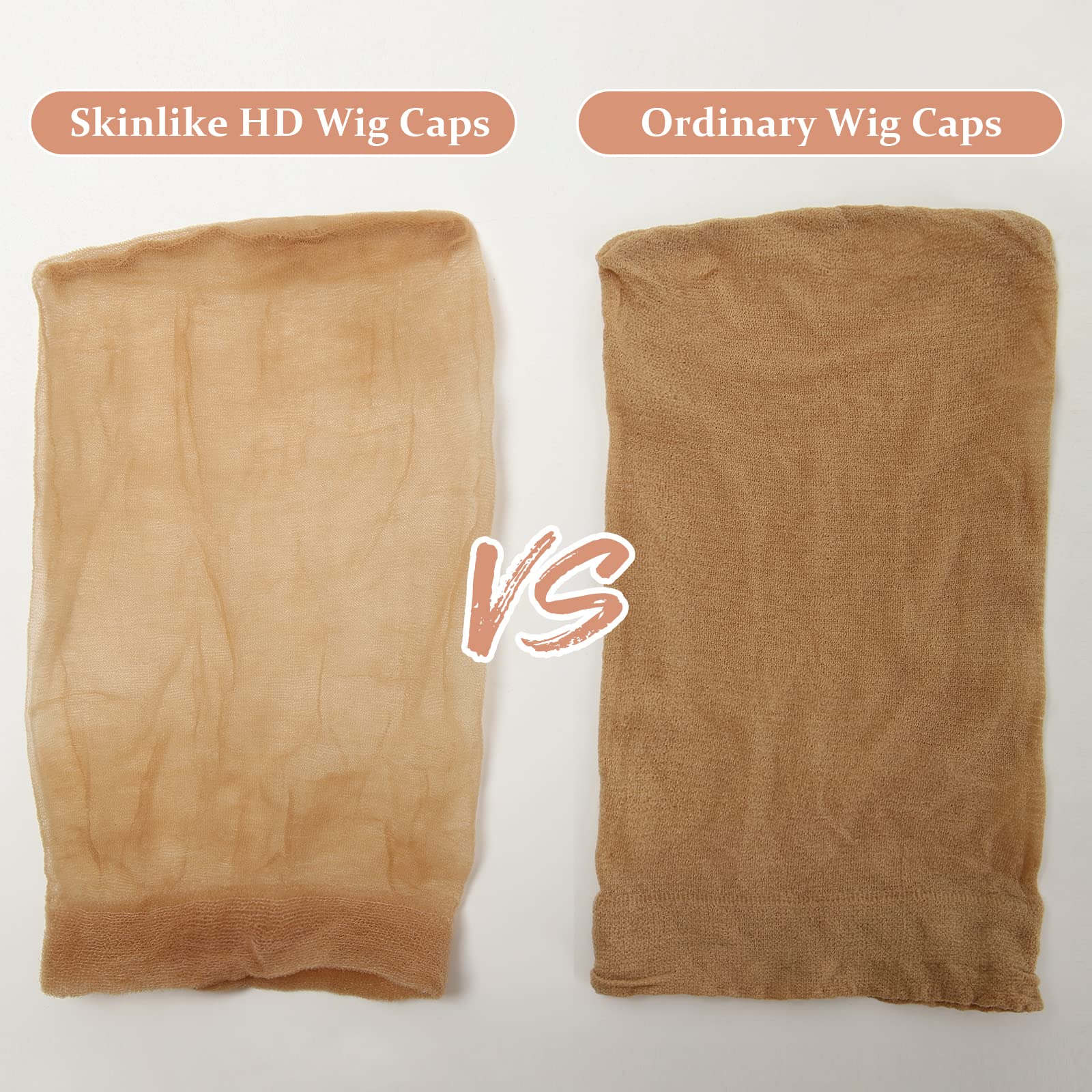 BEEOS Skinlike HD Wig Cap, 4 Pieces Invisible and Sheer Breathable Ultra-thin Stretchy Stocking Caps for Lace Front Wigs