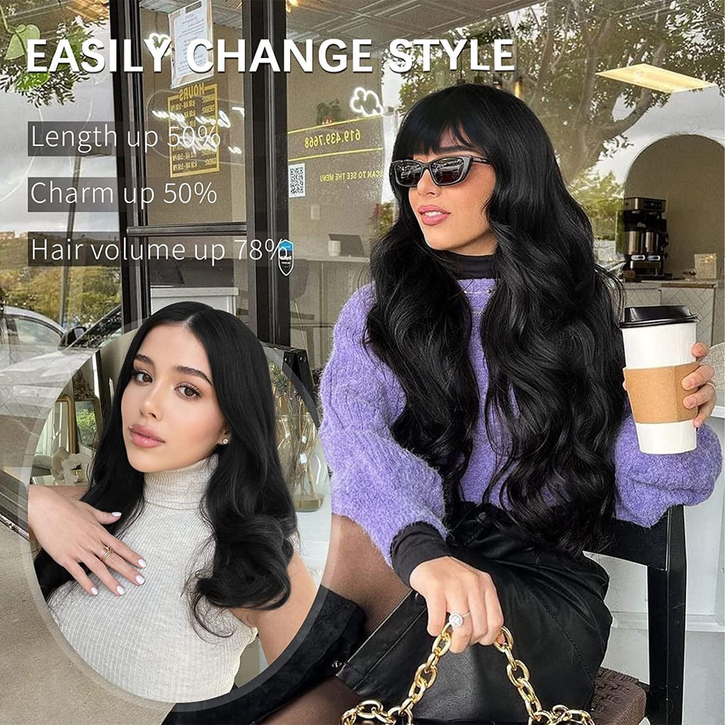 Lativ Ombre Blonde Brown Wig with Bangs Long Wavy Curly Wig with Brown End