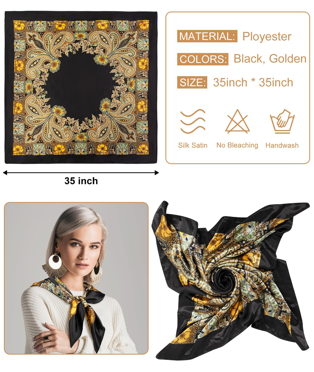 Senker Fashion 2Pcs 35" Silk Head Scarf for Women