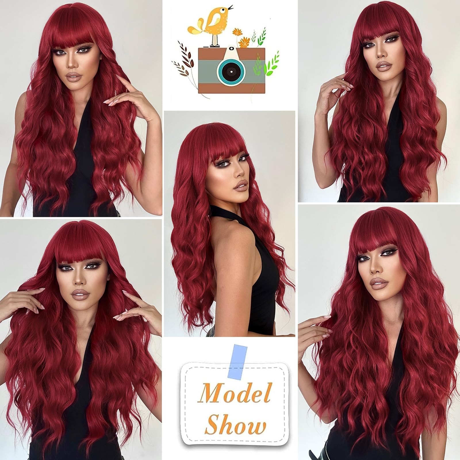 Lativ Ombre Blonde Brown Wig with Bangs Long Wavy Curly Wig with Brown End