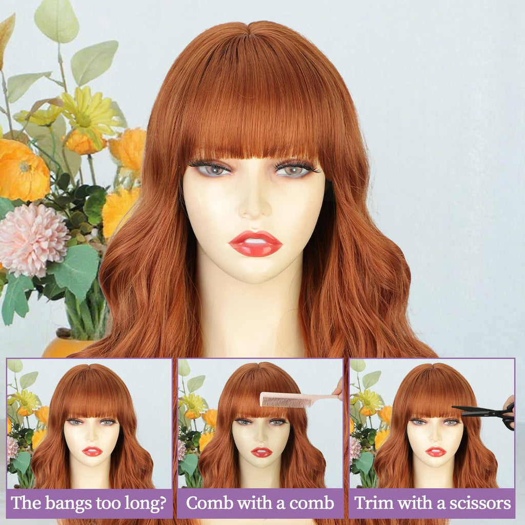 Lativ Ombre Blonde Brown Wig with Bangs Long Wavy Curly Wig with Brown End