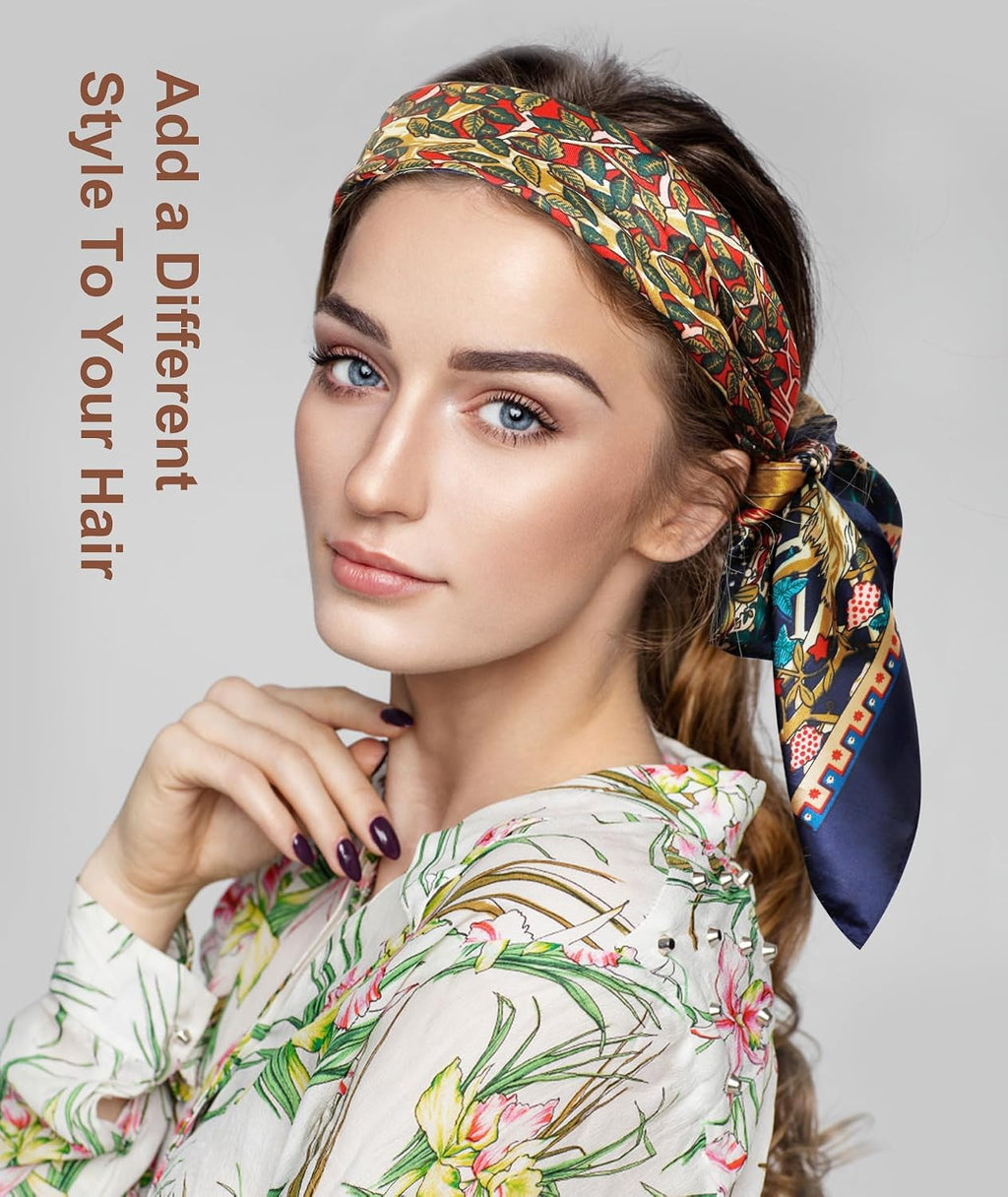 Senker Fashion 2Pcs 35" Silk Head Scarf for Women