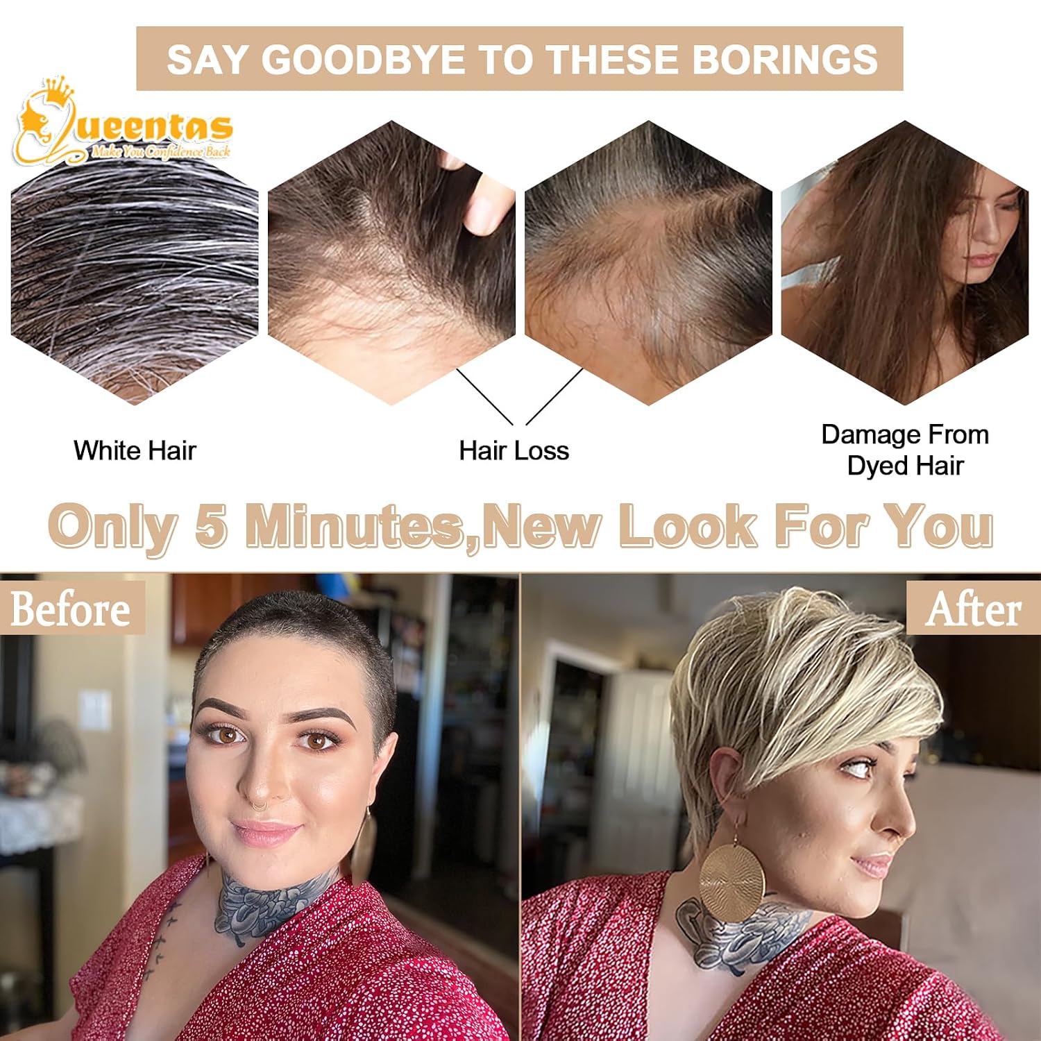 8" Layered Pixie Cut Synthetic Wig for Women Blonde Mixed Brown with Roots