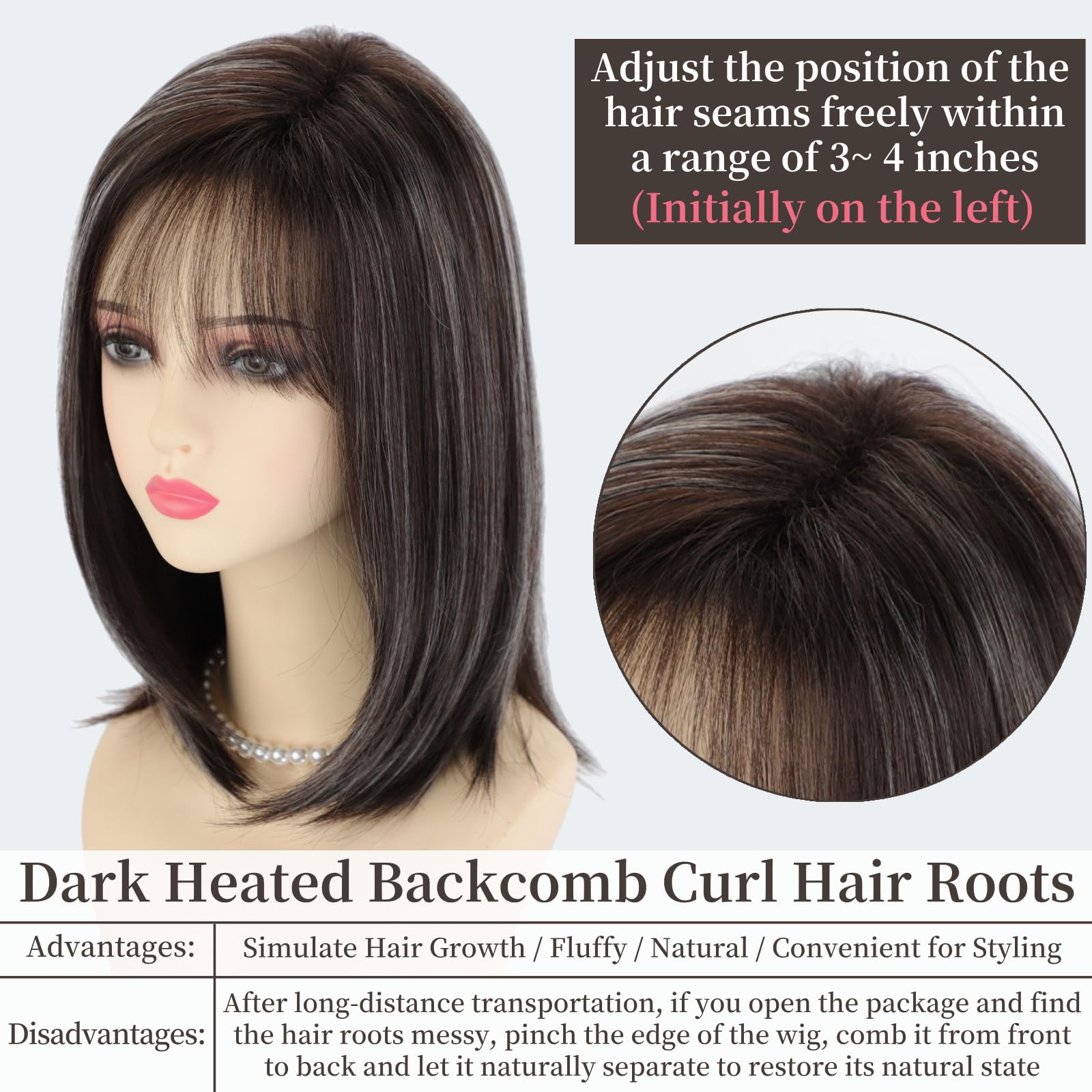 RENERSHOW Ombre Blonde Highlight Layered Bob Wig with Bangs for White Women
