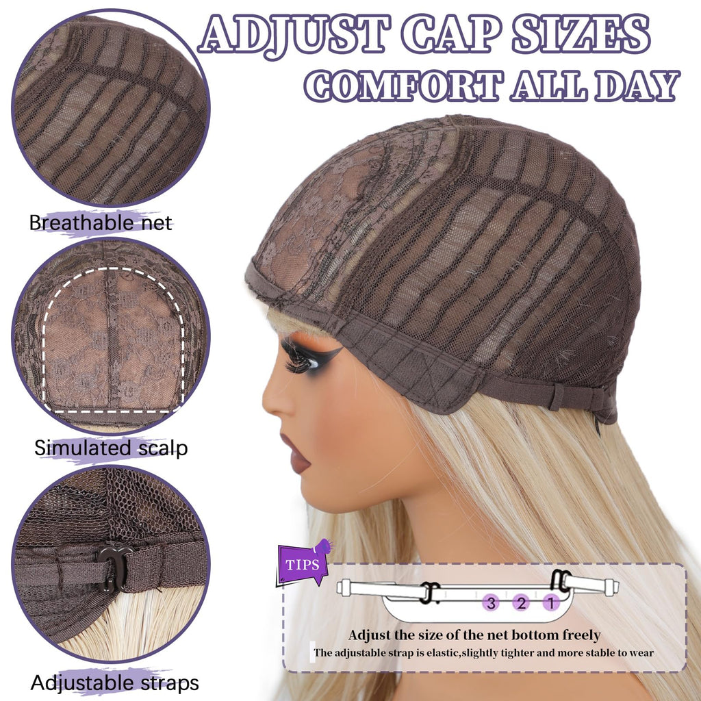 XIXIBI Wig with Bangs for Women,Long Straight,Brown Blonde Highlight