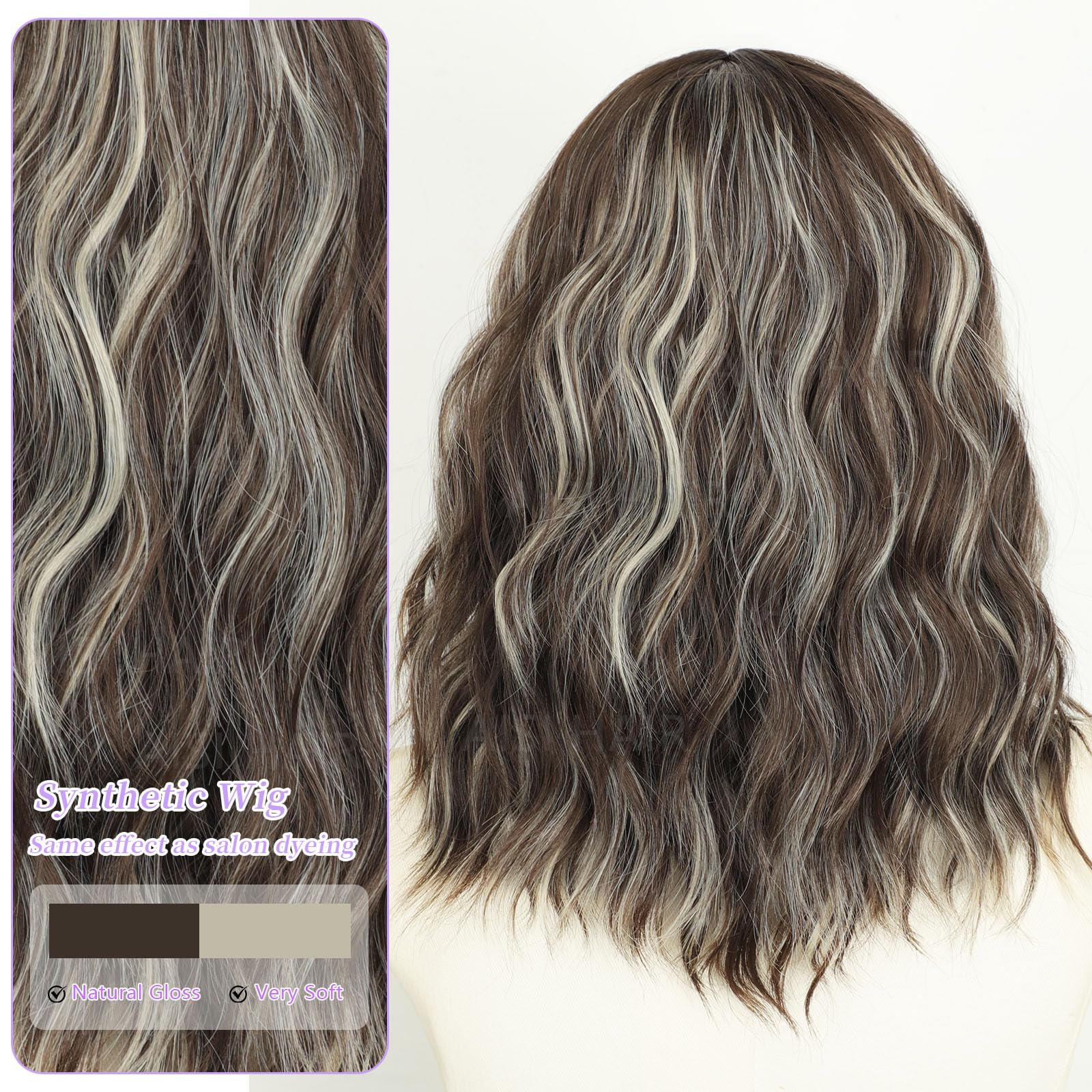 AISI HAIR 14Inch Dark to Light Blonde Wig for Women,Wave Synthetic Lace Wig
